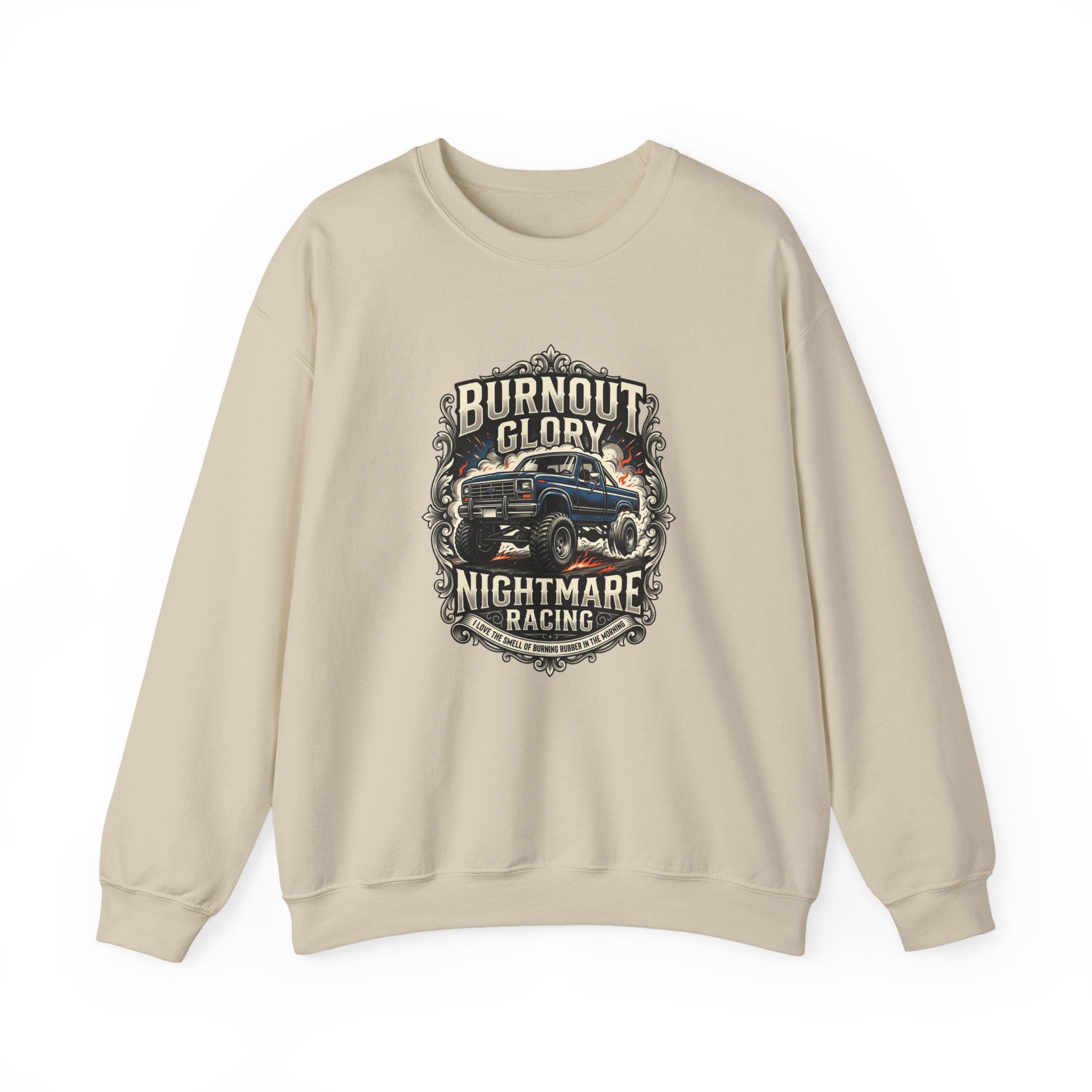 Burnout Glory Nightmare Racing Crewneck Sweatshirt – Vintage Truck Motorsports Design