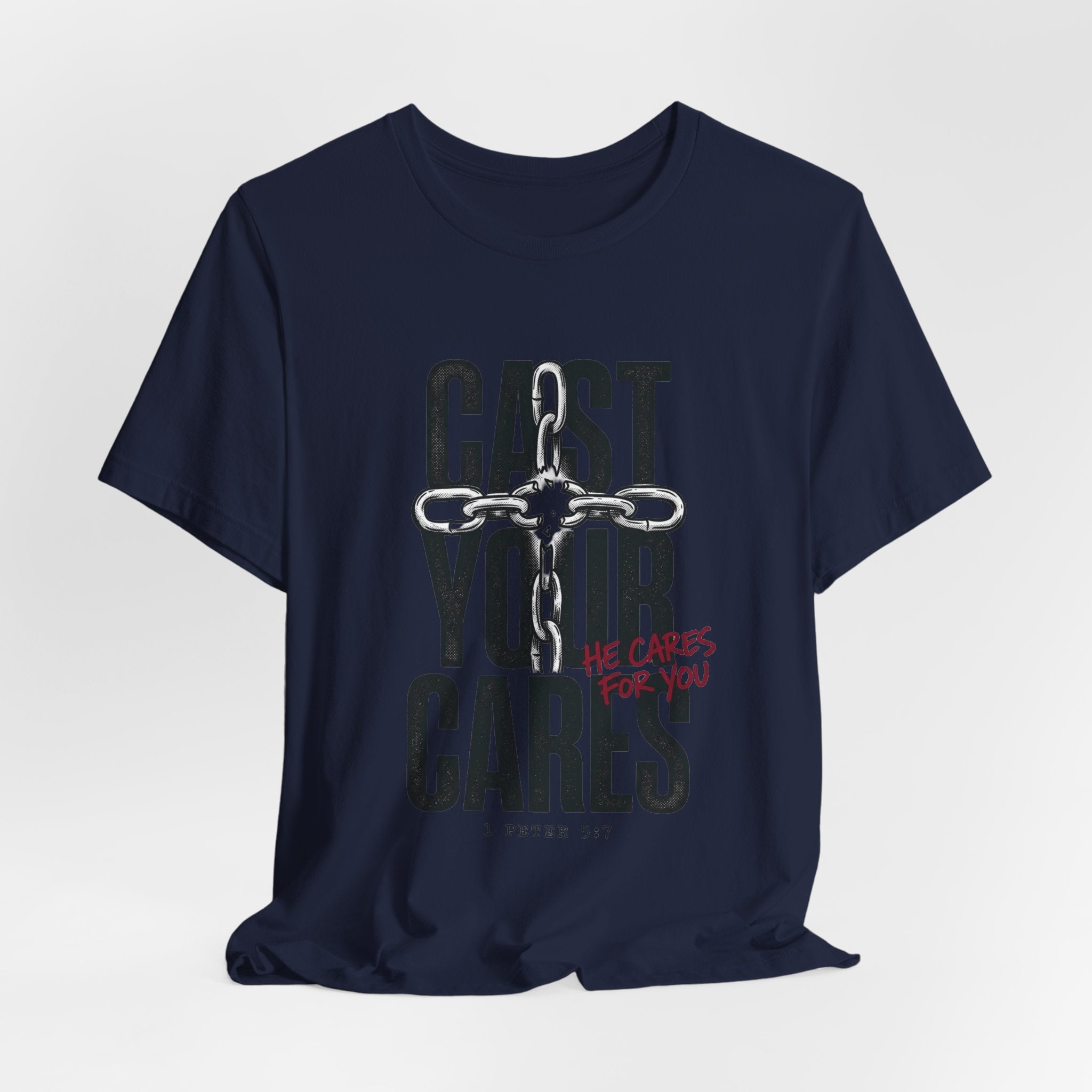 Cast Your Cares Tee | Christian streetwear, scripture cross graphic