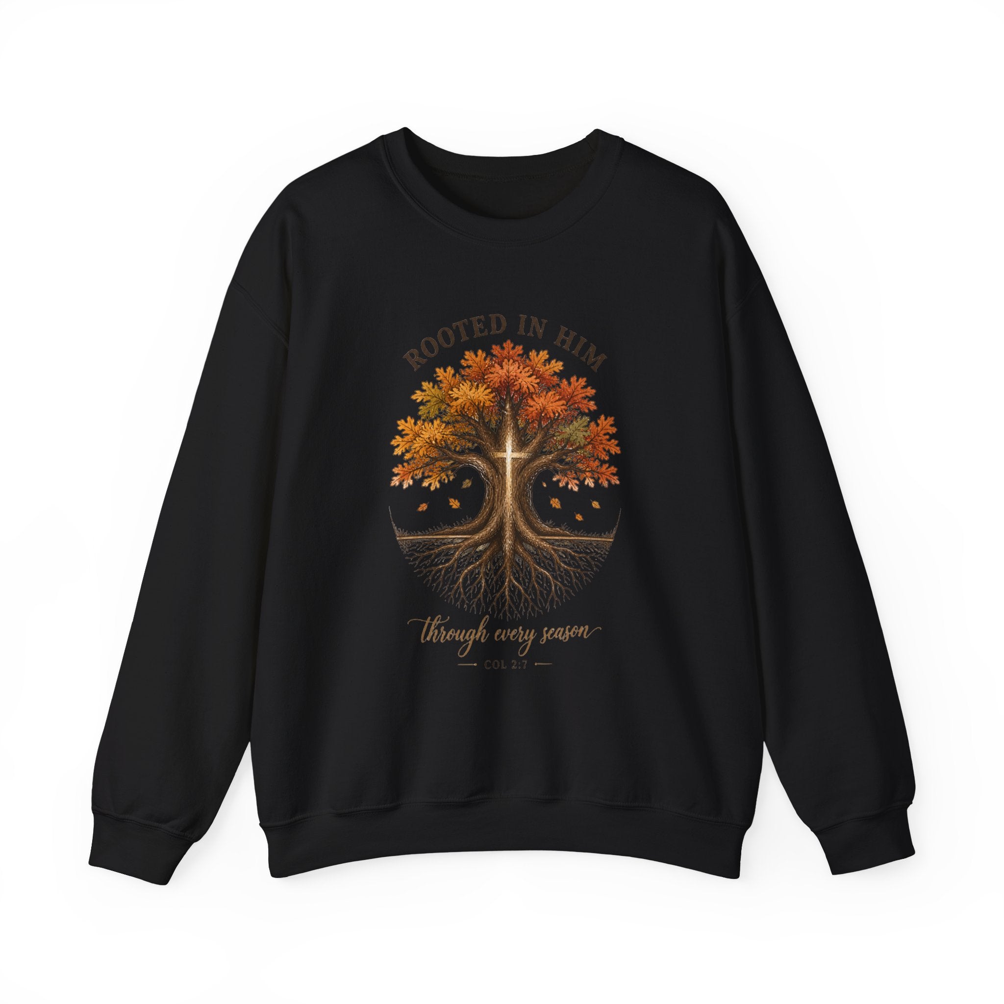 Rooted in Him Tree Sweatshirt | Christian Autumn, Fall Leaves