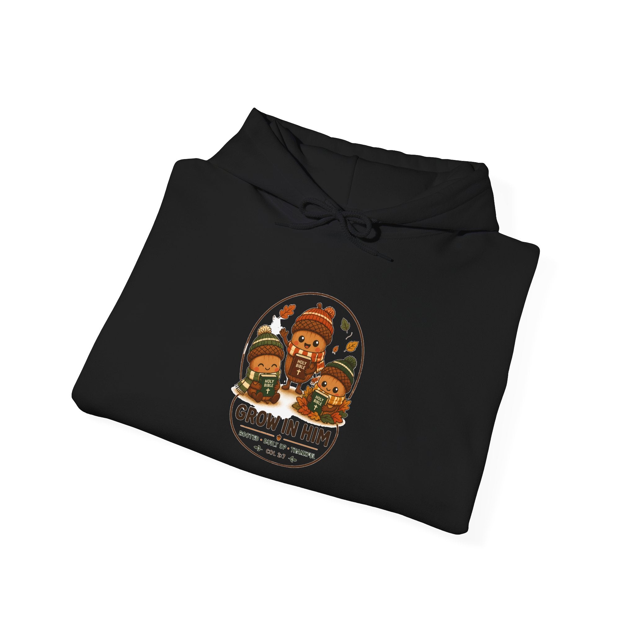 Grow in Him Hoodie | Christian Autumn fall leaves pumpkin barn scripture