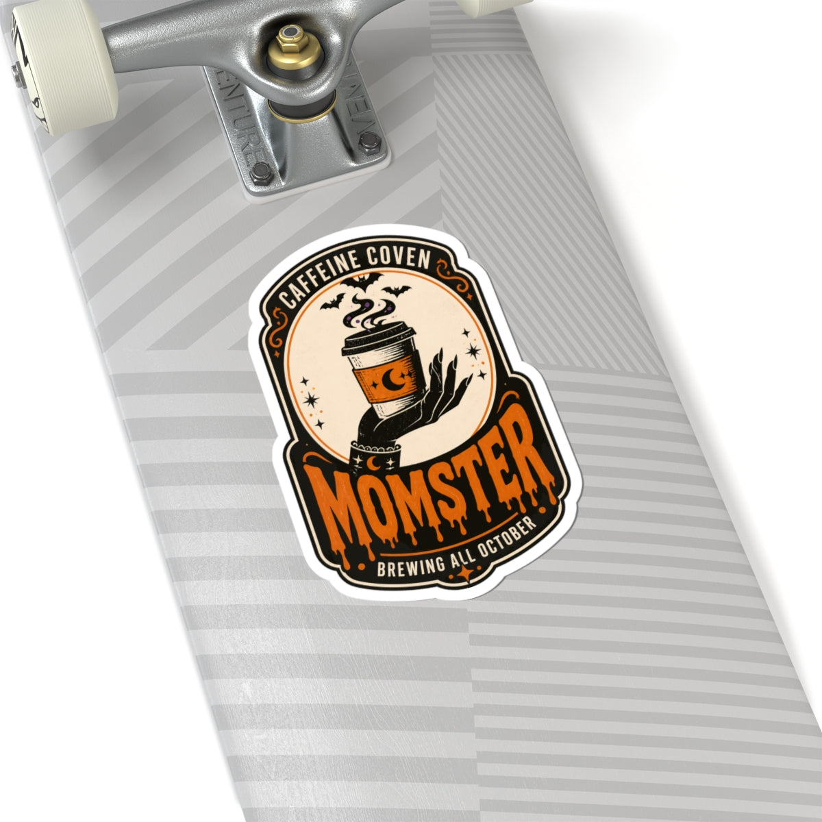 Momster Halloween Coffee Sticker | spooky mom, orange purple gothic