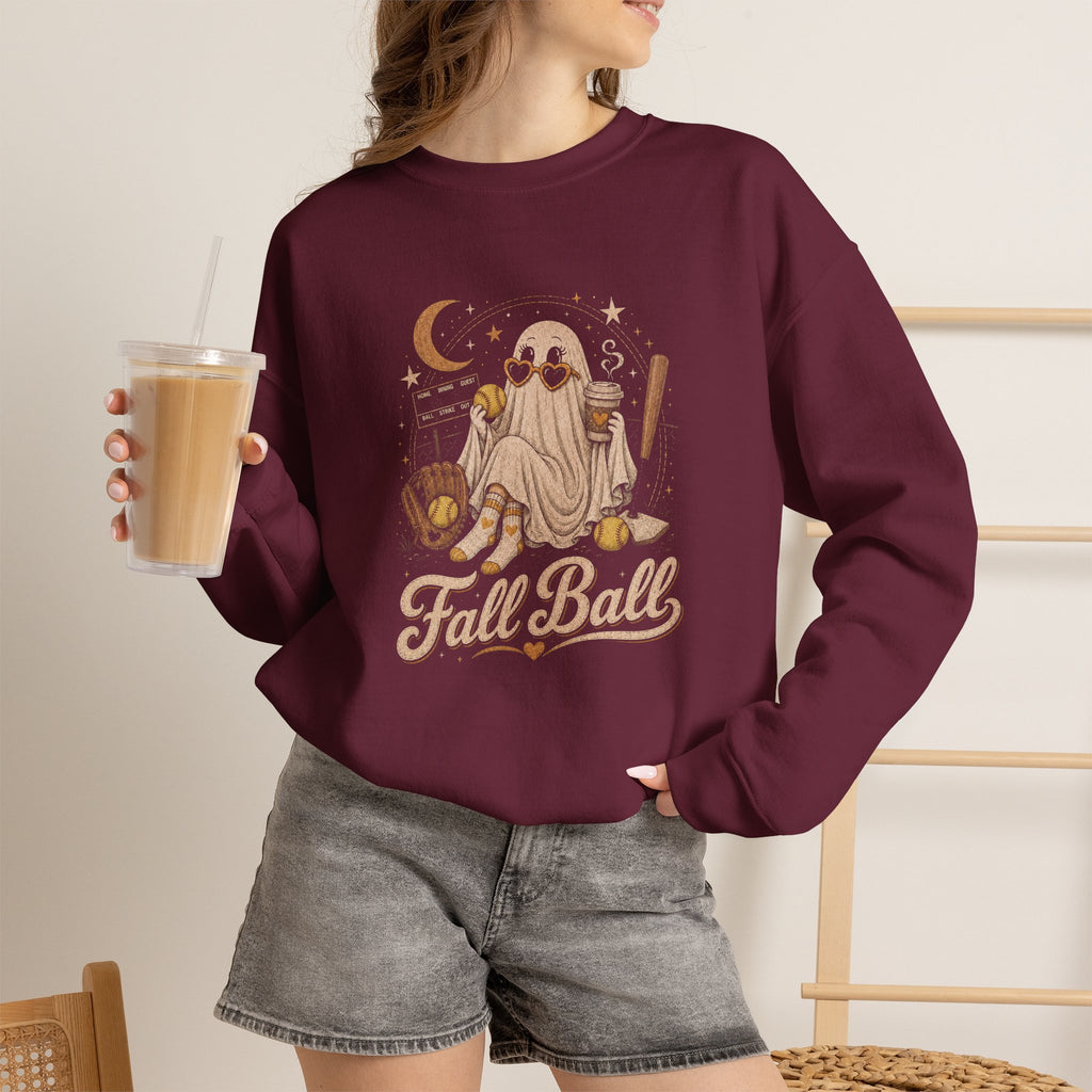 Fall Ball Ghost Sweatshirt — Cute Halloween Crewneck for Fall Baseball Fans