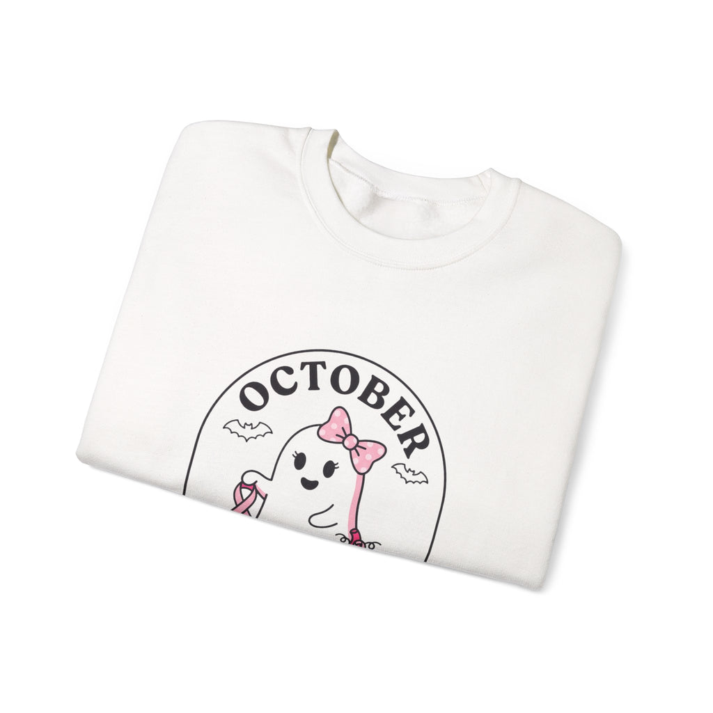 Pink Boo Crew Breast Cancer Awareness Sweatshirt | October ribbon, survivor support
