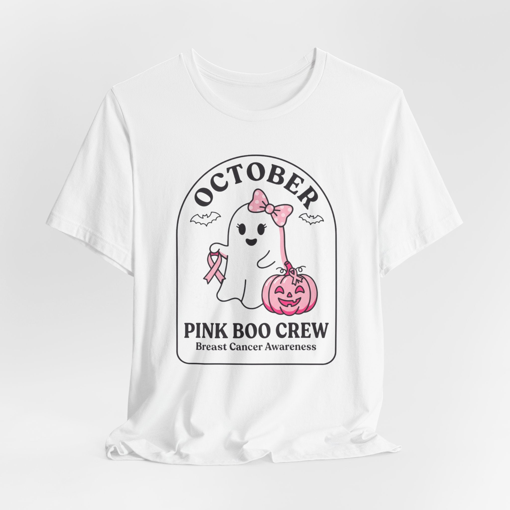 Pink Boo Crew Tee | Breast Cancer Awareness Ribbon, October Halloween Support