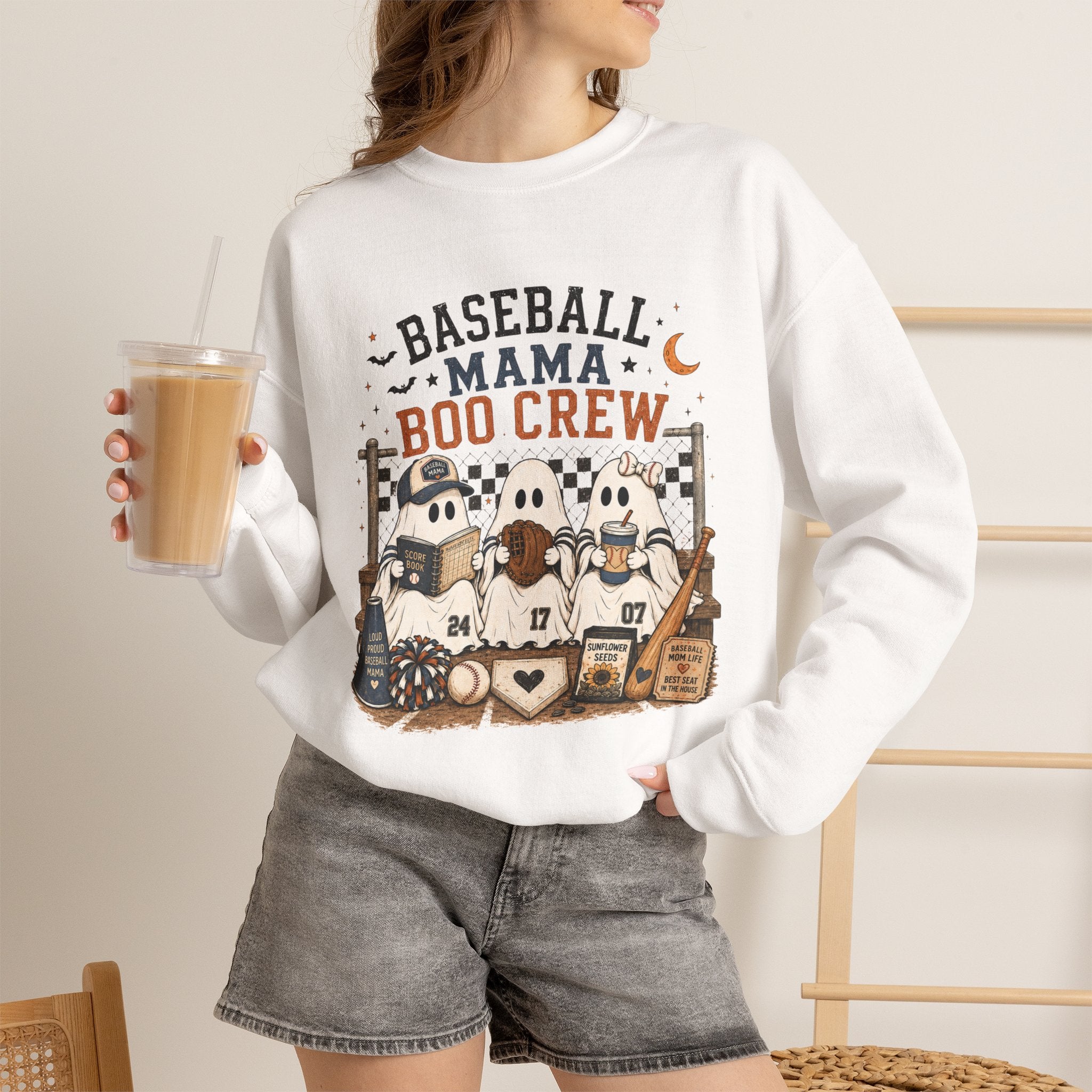 Baseball Mama Boo Crew Sweatshirt — Halloween Baseball Mom Pullover