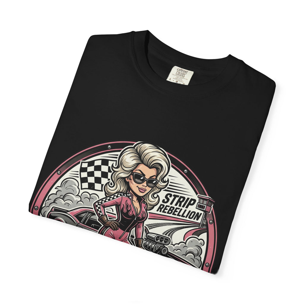 You Just Got Beat By A Girl Racecar T-Shirt — Pinup Girl 'Strip Rebellion' Racing Tee