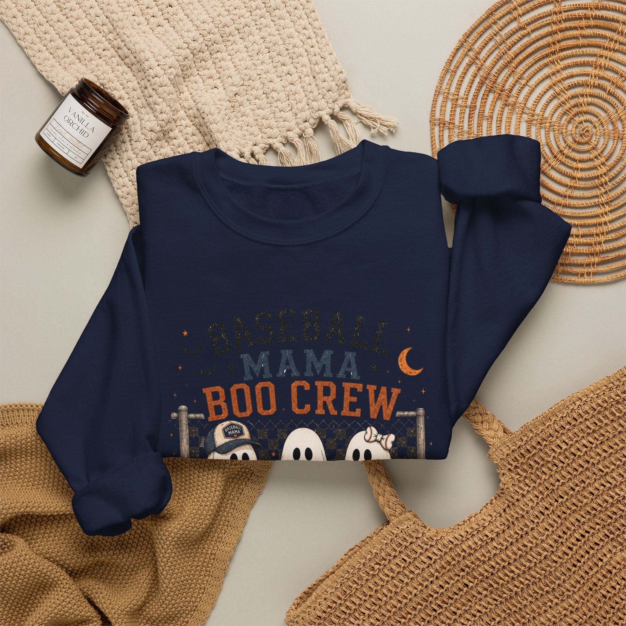 Baseball Mama Boo Crew Sweatshirt — Halloween Baseball Mom Pullover