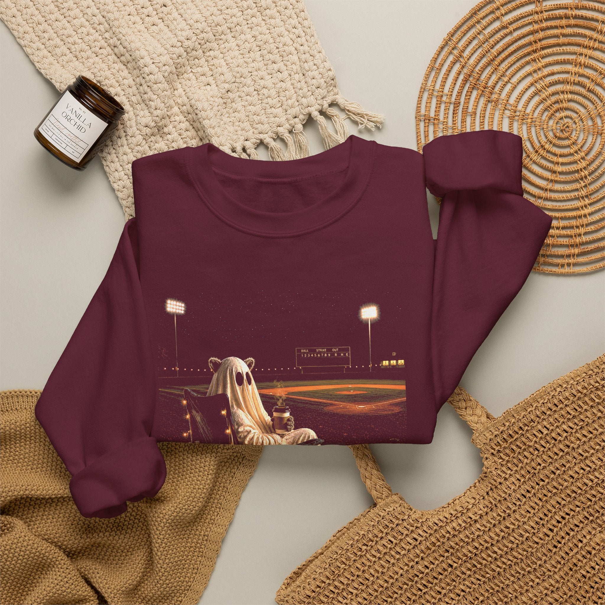 Halloween Ghost Crewneck Sweatshirt – 'guess i’m still here' Stadium Pumpkin Design