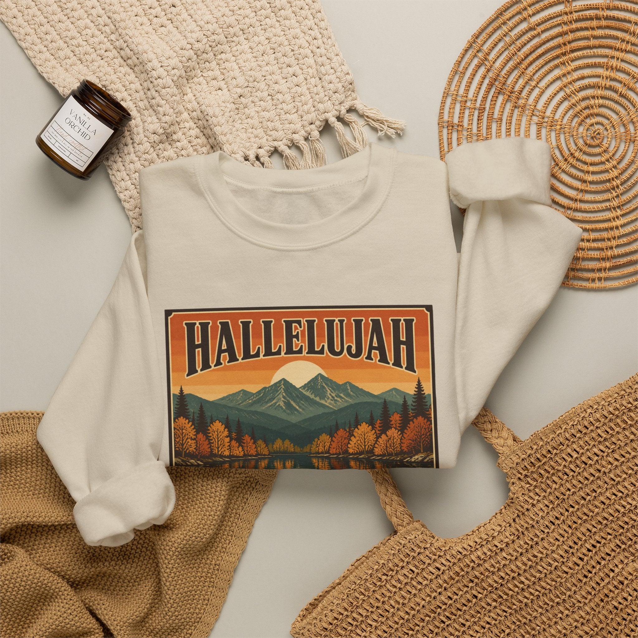 Hallelujah Mountain Harvest Crewneck Sweatshirt | Christian Autumn, Fall Leaves