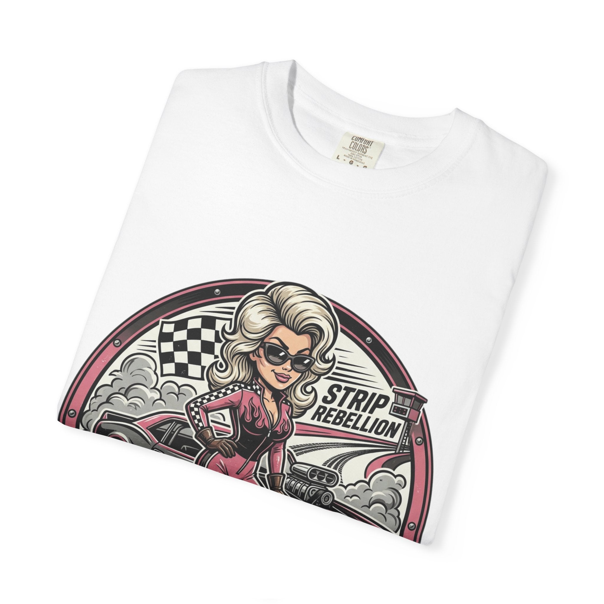 You Just Got Beat By A Girl Racecar T-Shirt — Pinup Girl 'Strip Rebellion' Racing Tee