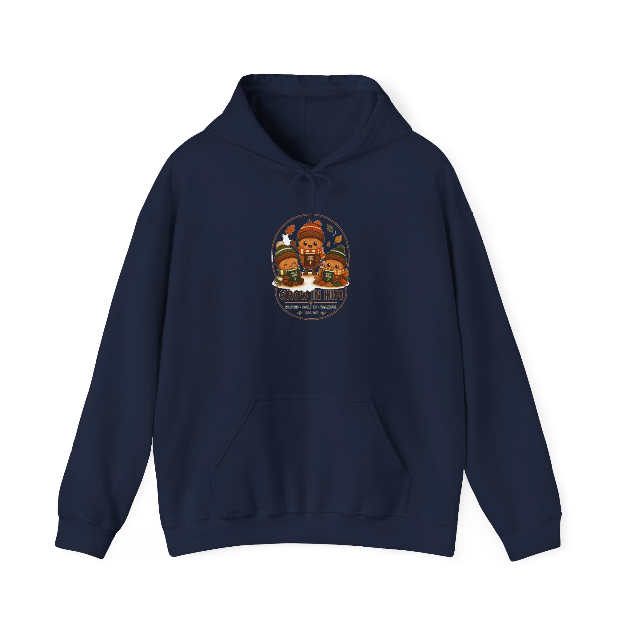 Grow in Him Hoodie | Christian Autumn fall leaves pumpkin barn scripture