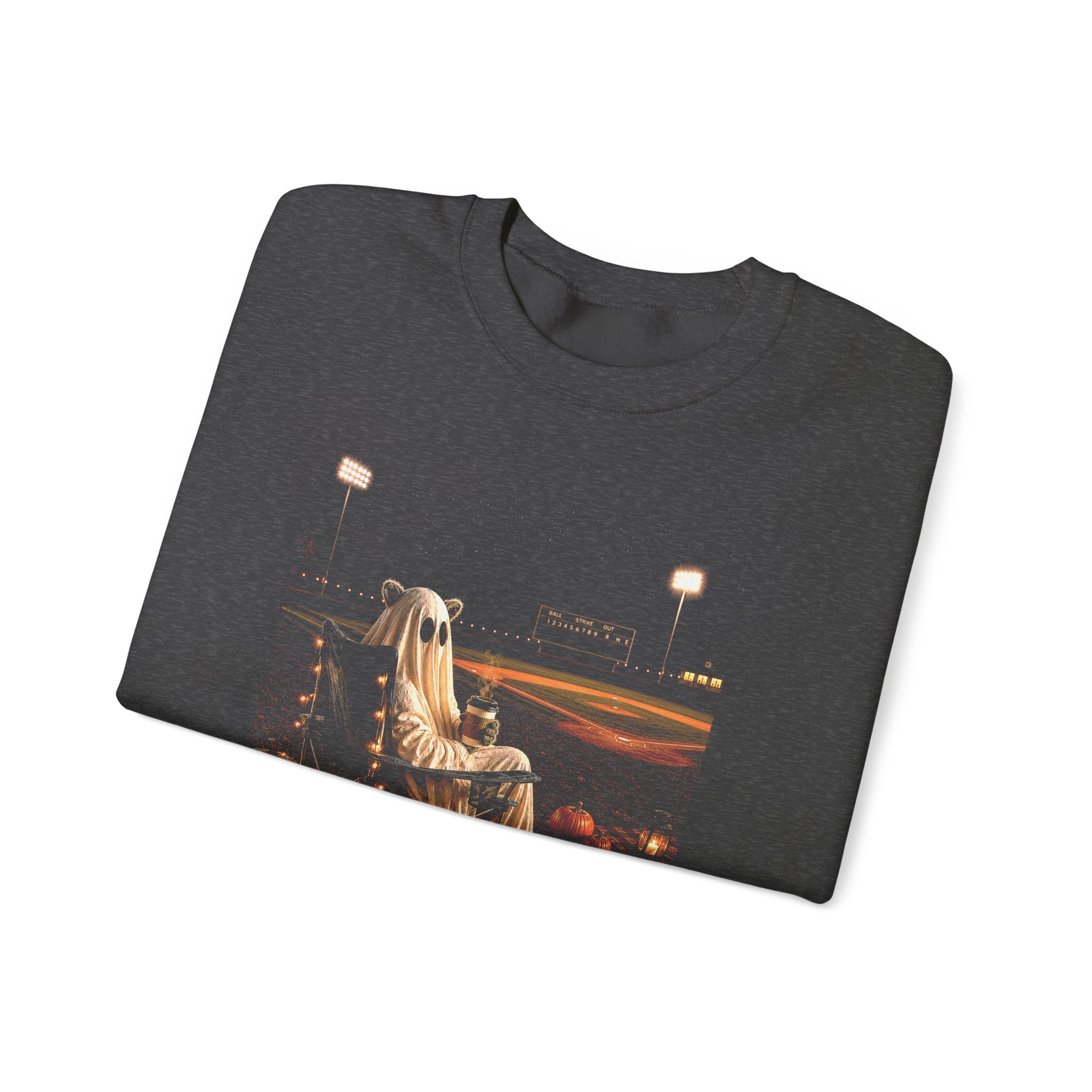 Halloween Ghost Crewneck Sweatshirt – 'guess i’m still here' Stadium Pumpkin Design