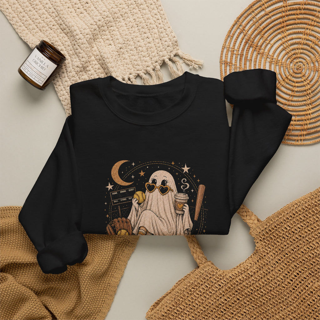 Fall Ball Ghost Sweatshirt — Cute Halloween Crewneck for Fall Baseball Fans