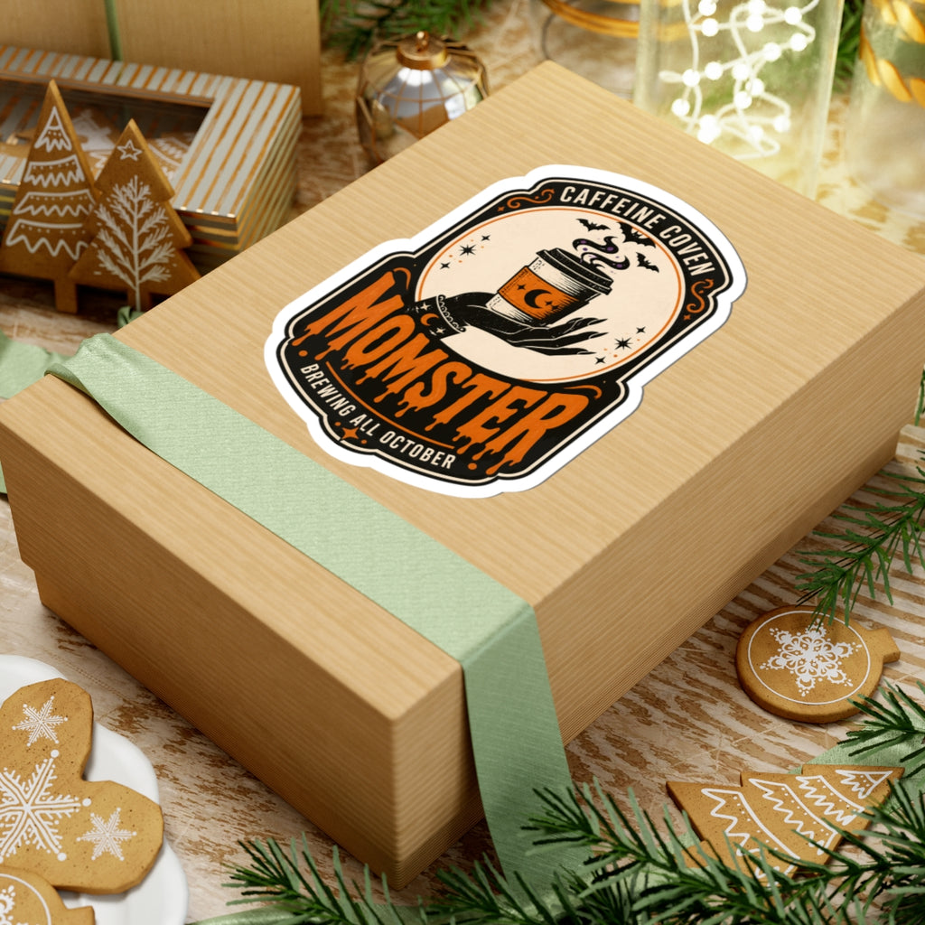 Momster Halloween Coffee Sticker | spooky mom, orange purple gothic