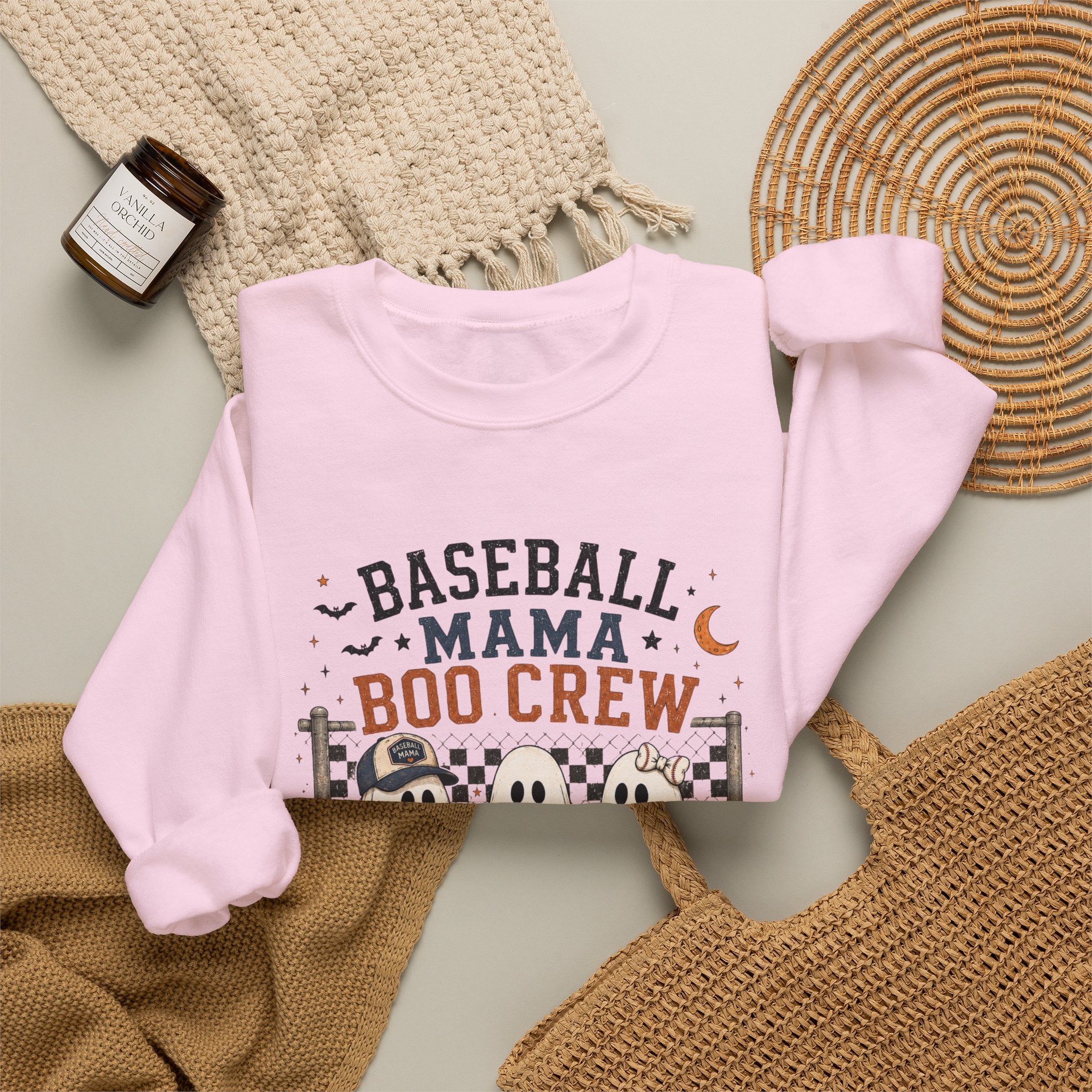 Baseball Mama Boo Crew Sweatshirt — Halloween Baseball Mom Pullover