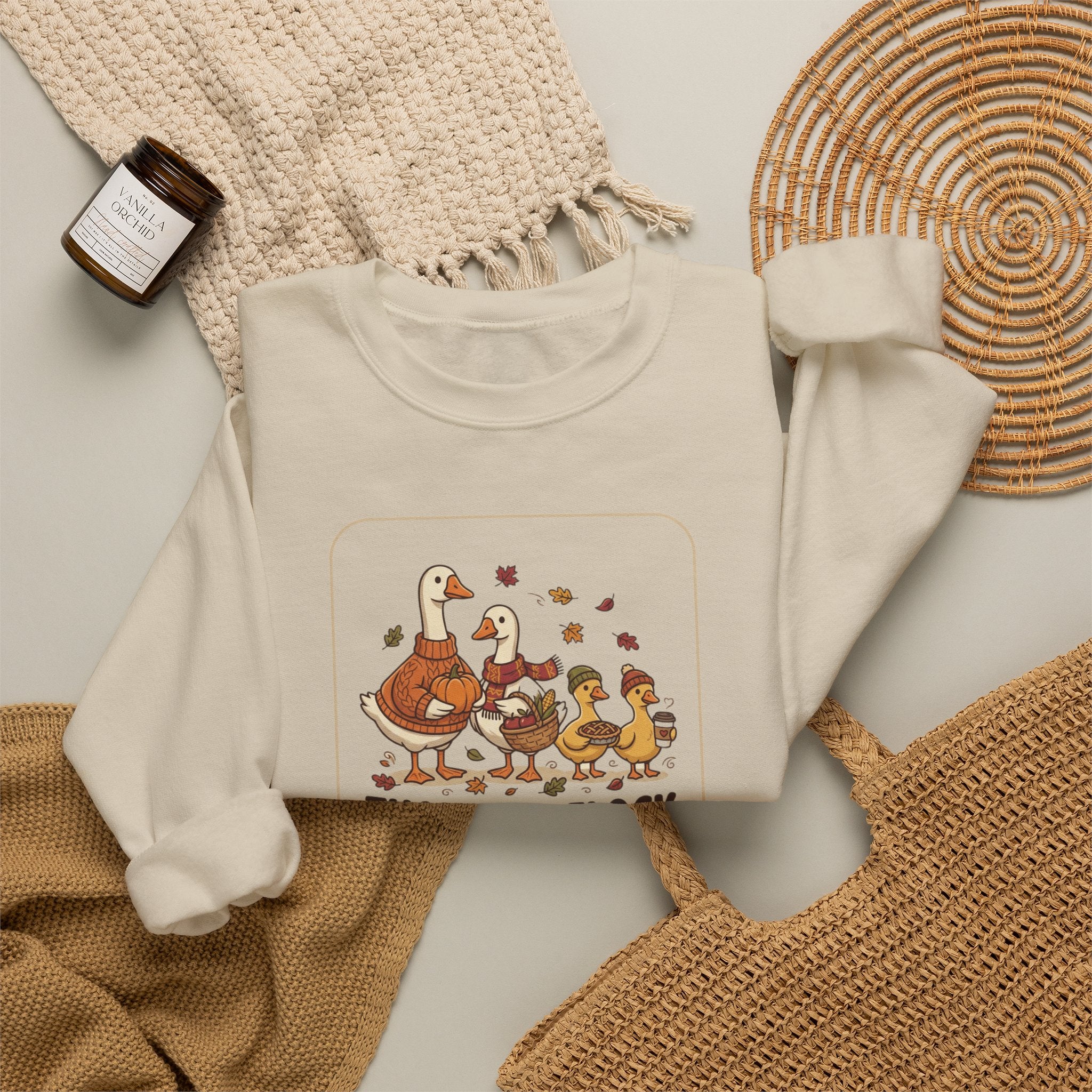 Thankful Flock Crewneck Sweatshirt | Thanksgiving Turkey, Fall Foliage