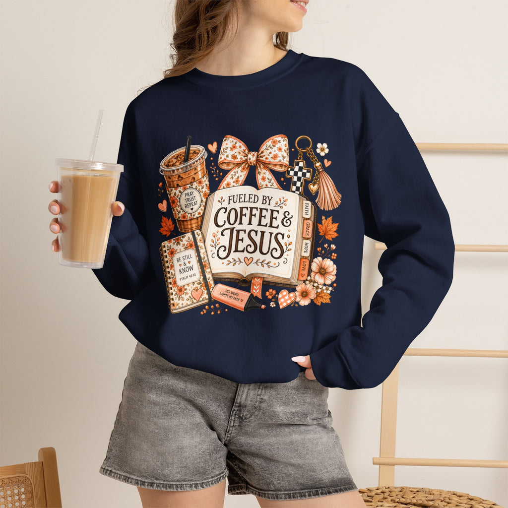 Christian Coffee Sweatshirt — "Fueled by Coffee & Jesus" Crewneck