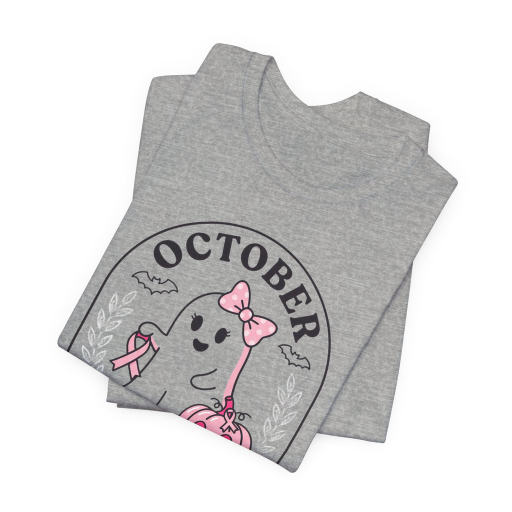 Pink Boo Crew Tee | Breast Cancer Awareness Ribbon, October Halloween Support