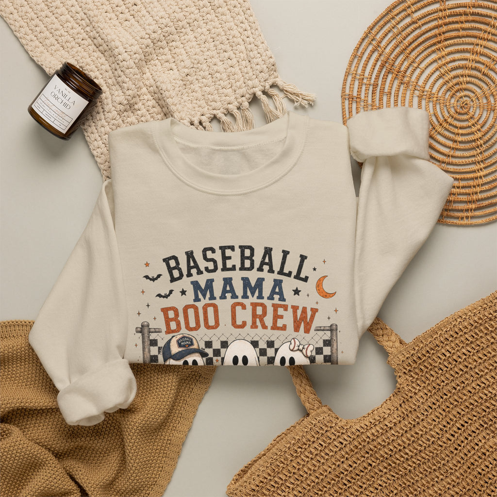 Baseball Mama Boo Crew Sweatshirt — Halloween Baseball Mom Pullover