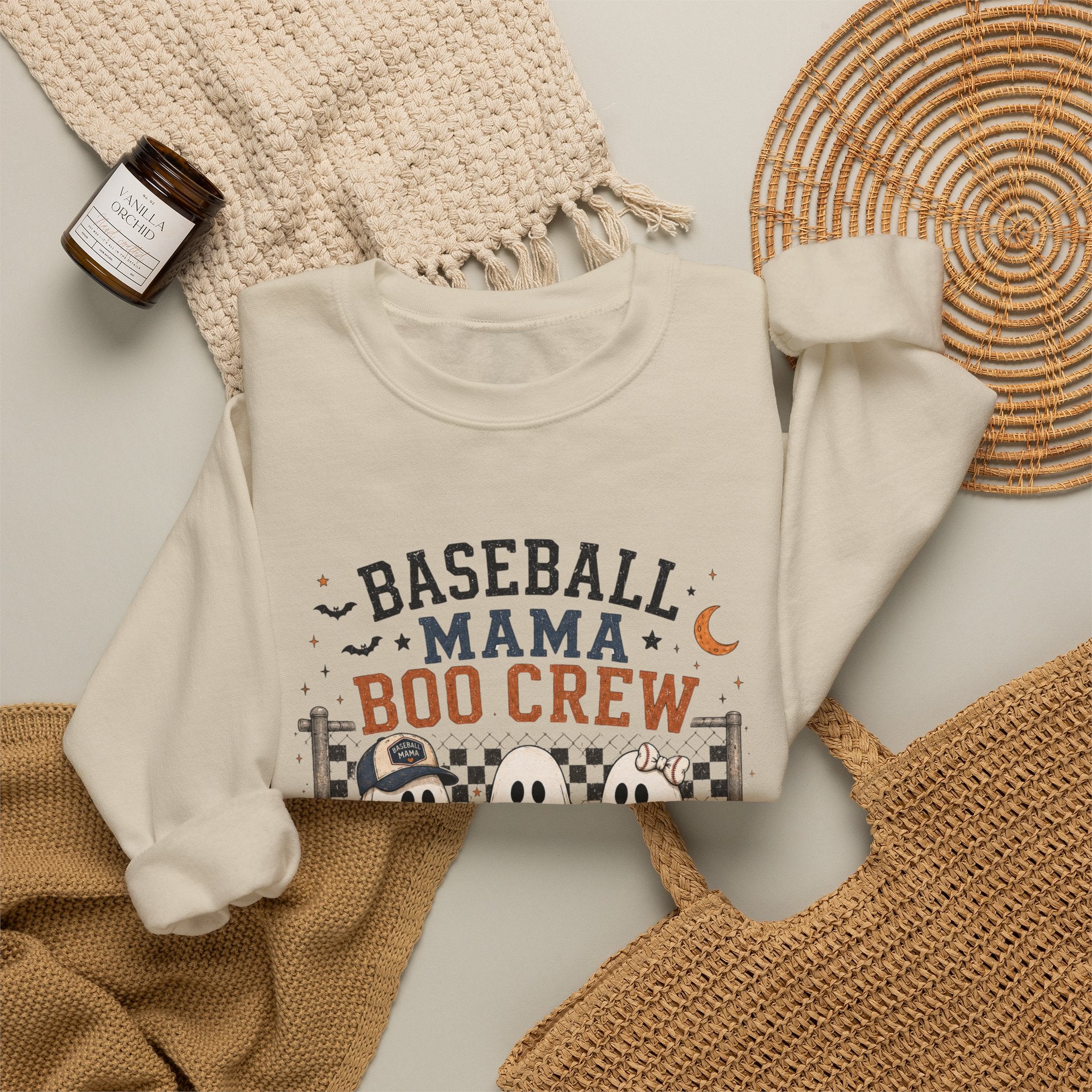 Baseball Mama Boo Crew Sweatshirt — Halloween Baseball Mom Pullover