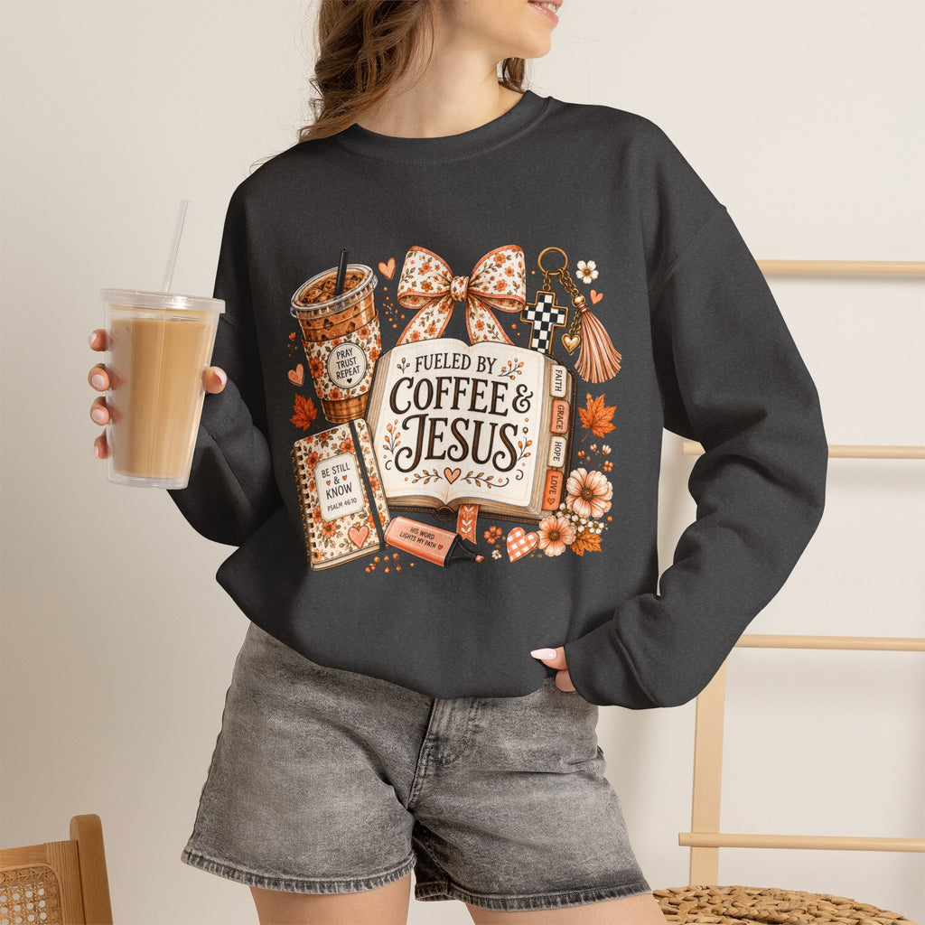 Christian Coffee Sweatshirt — "Fueled by Coffee & Jesus" Crewneck