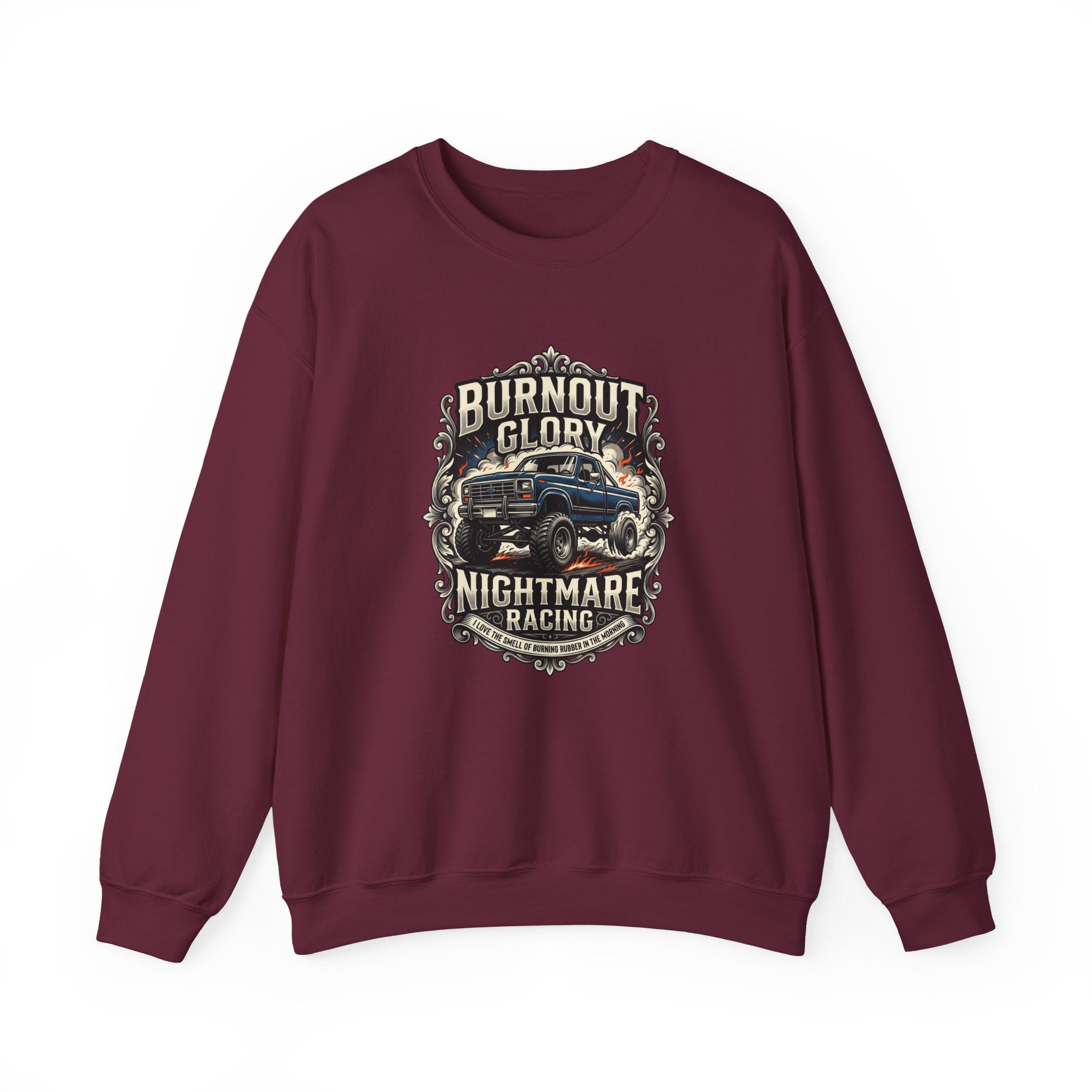 Burnout Glory Nightmare Racing Crewneck Sweatshirt – Vintage Truck Motorsports Design