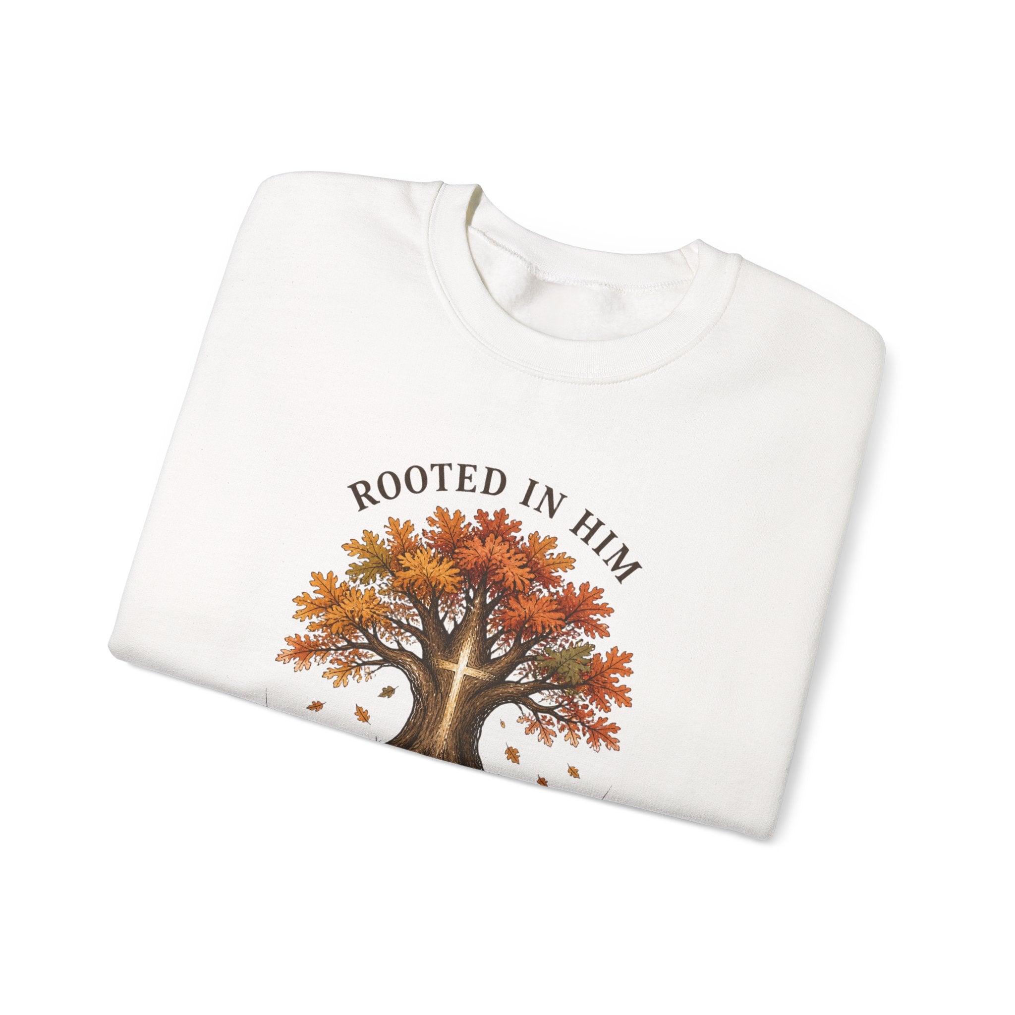 Rooted in Him Tree Sweatshirt | Christian Autumn, Fall Leaves
