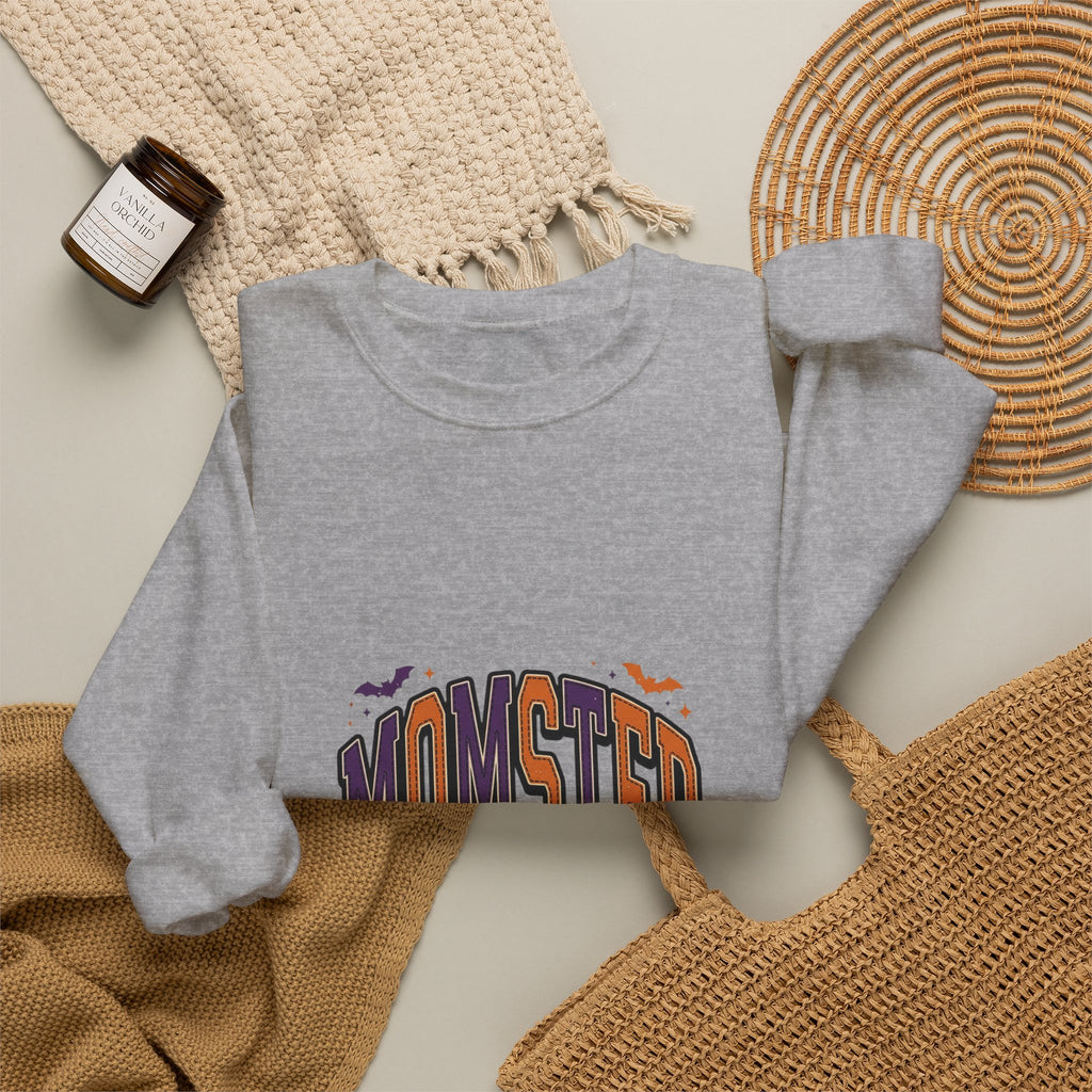 Momster Spooky Season Crewneck Sweatshirt | Halloween mom, bats, vintage orange-purple