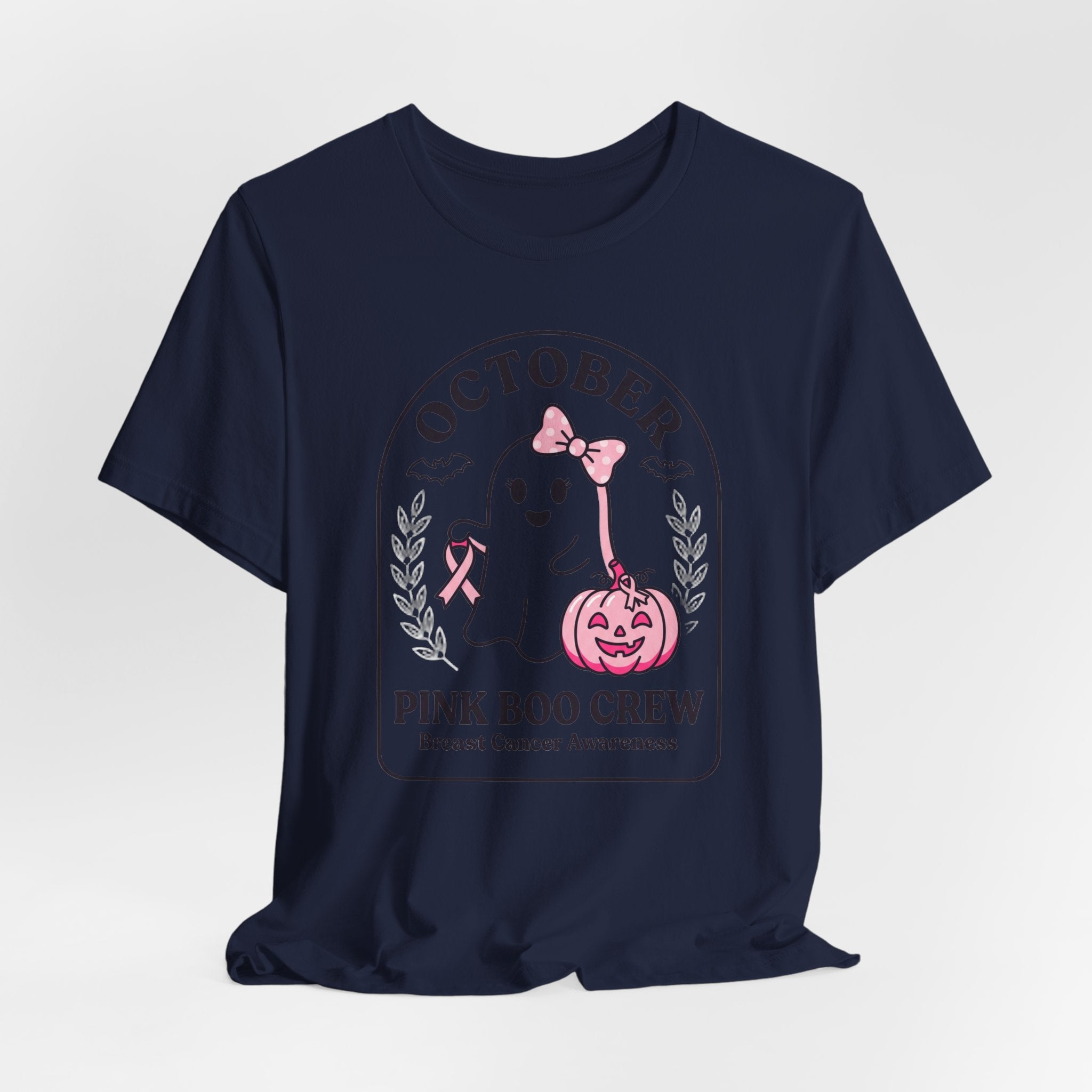 Pink Boo Crew Tee | Breast Cancer Awareness Ribbon, October Halloween Support