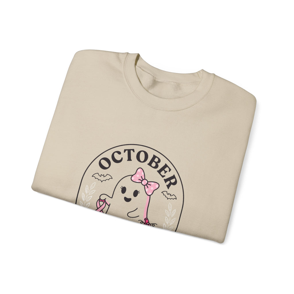 Pink Boo Crew Breast Cancer Awareness Sweatshirt | October ribbon, survivor support