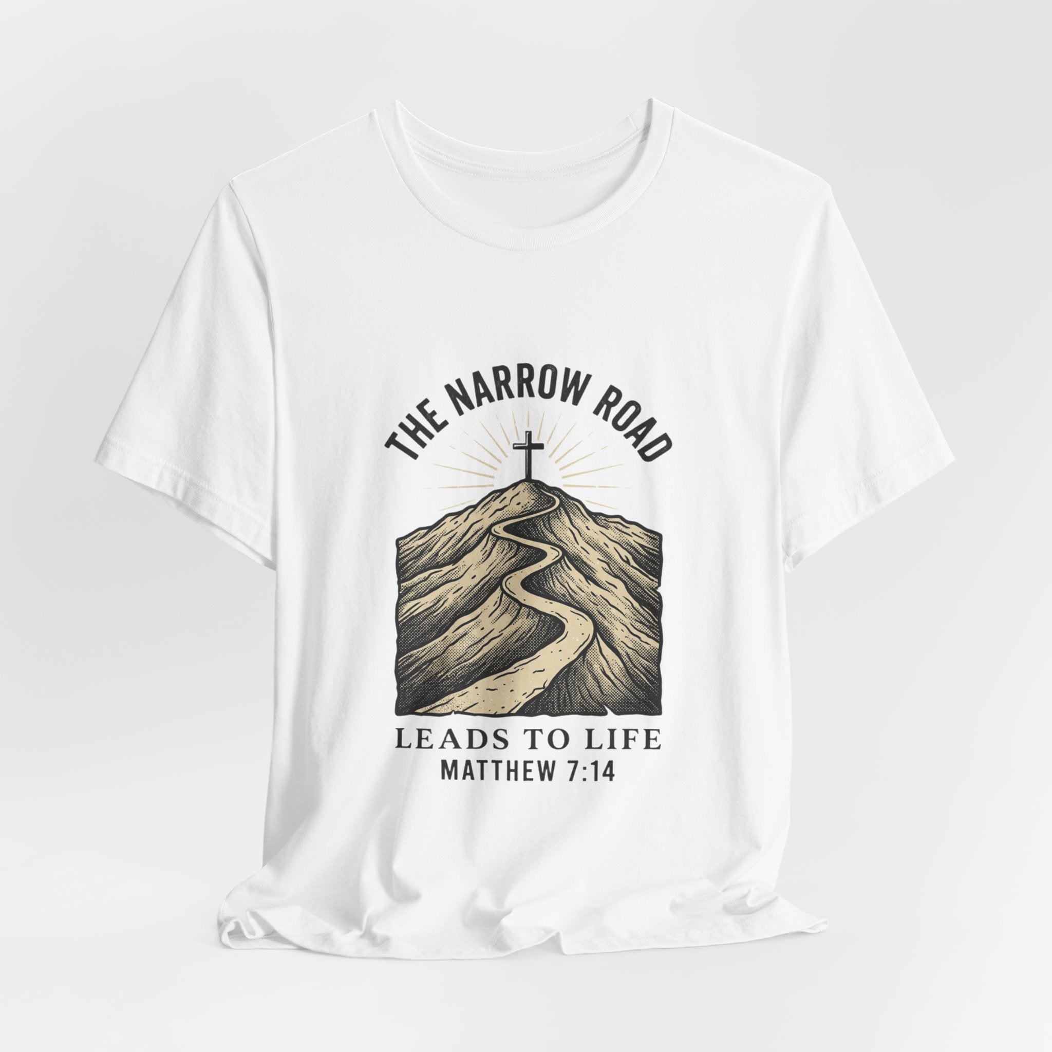 The Narrow Road Tee | Christian Streetwear, Matthew 7:14 Scripture Graphic