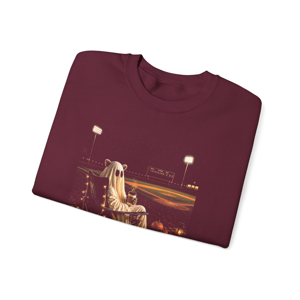 Halloween Ghost Crewneck Sweatshirt – 'guess i’m still here' Stadium Pumpkin Design