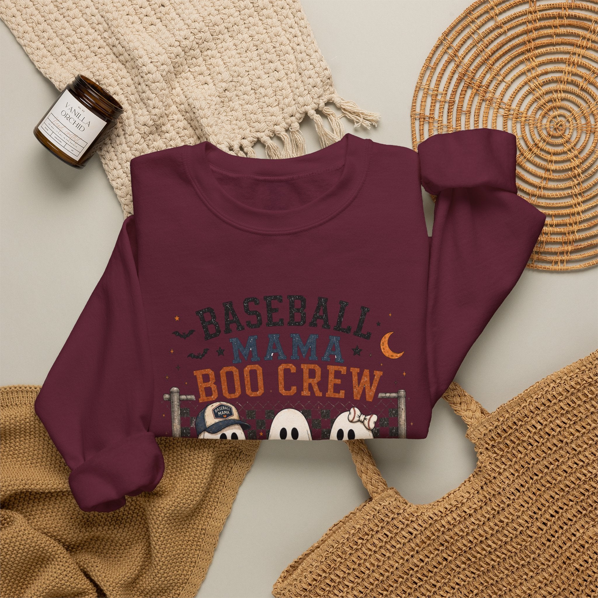 Baseball Mama Boo Crew Sweatshirt — Halloween Baseball Mom Pullover