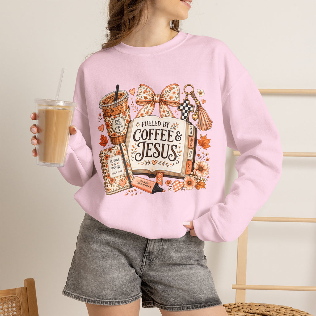 Christian Coffee Sweatshirt — "Fueled by Coffee & Jesus" Crewneck