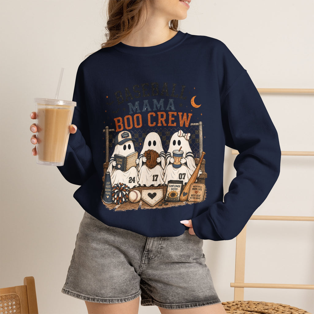 Baseball Mama Boo Crew Sweatshirt — Halloween Baseball Mom Pullover