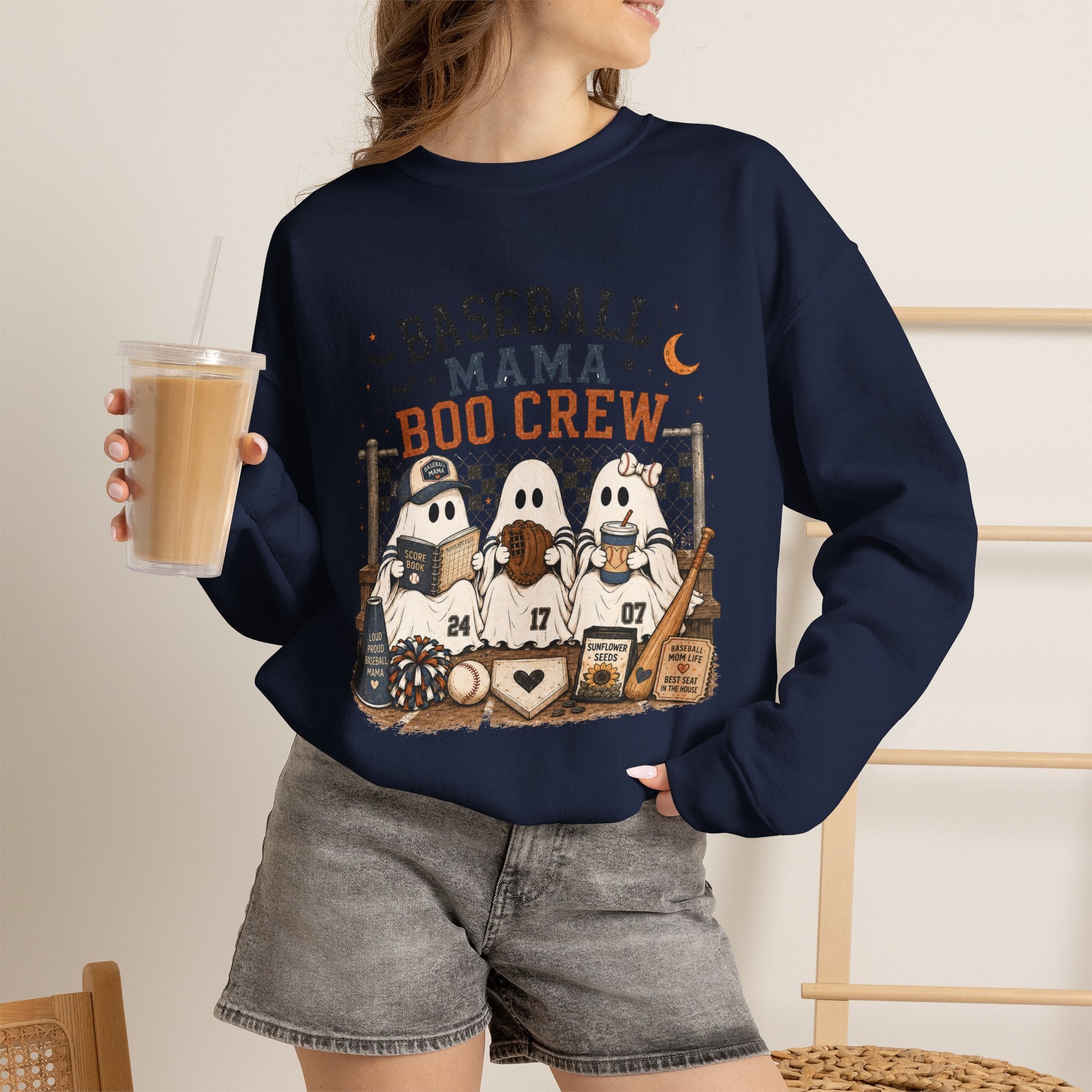 Baseball Mama Boo Crew Sweatshirt — Halloween Baseball Mom Pullover