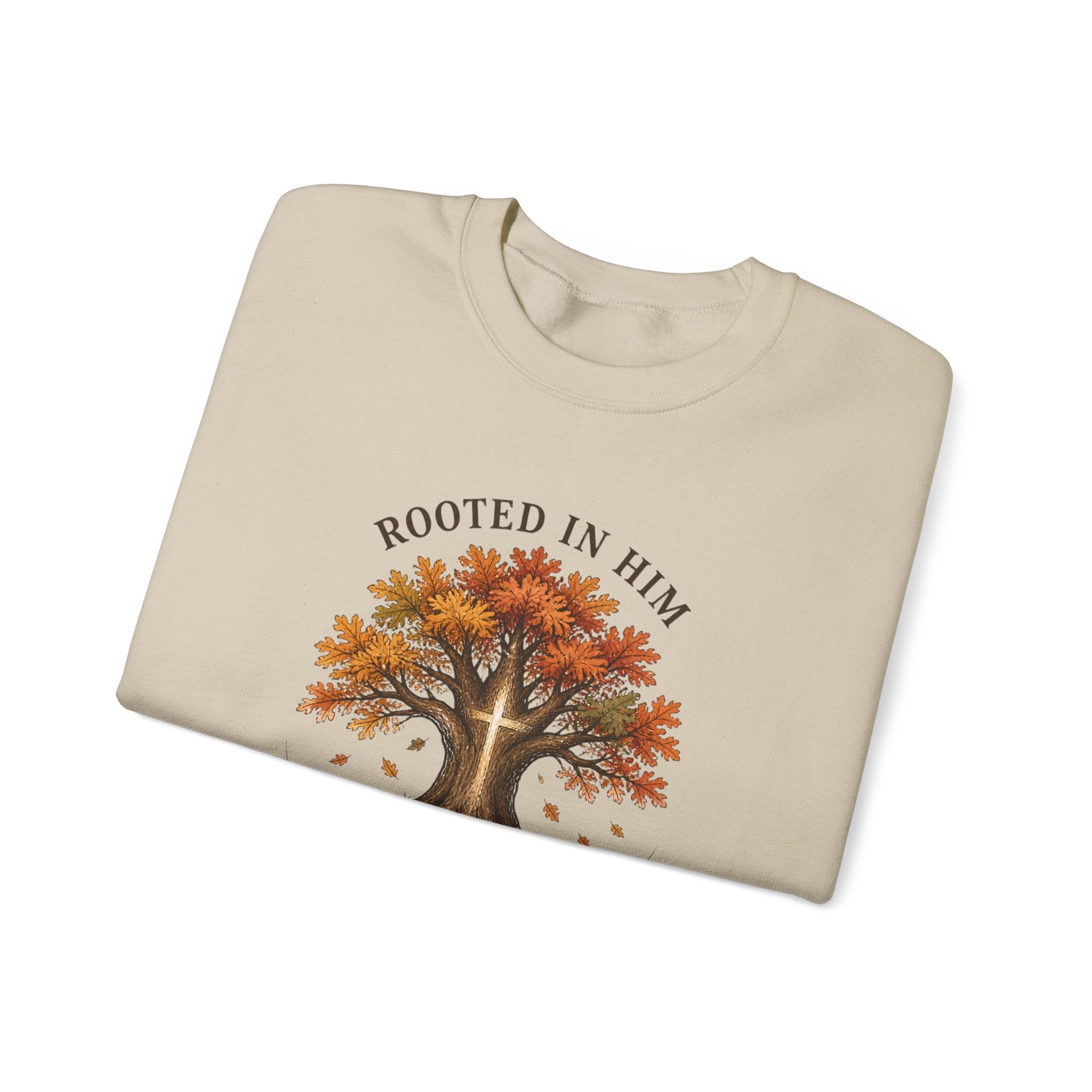 Rooted in Him Tree Sweatshirt | Christian Autumn, Fall Leaves