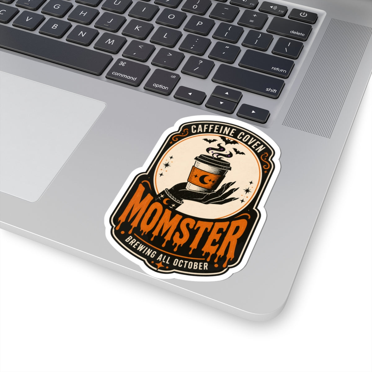 Momster Halloween Coffee Sticker | spooky mom, orange purple gothic