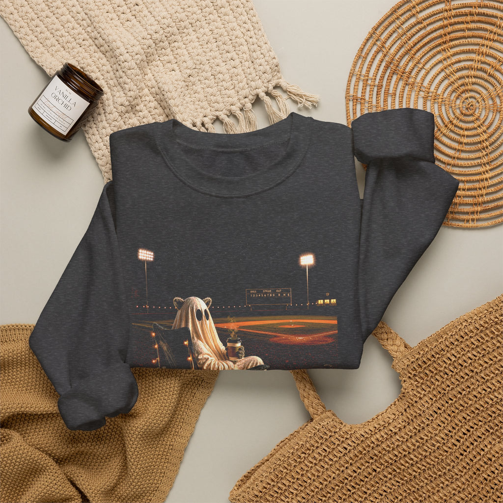 Halloween Ghost Crewneck Sweatshirt – 'guess i’m still here' Stadium Pumpkin Design