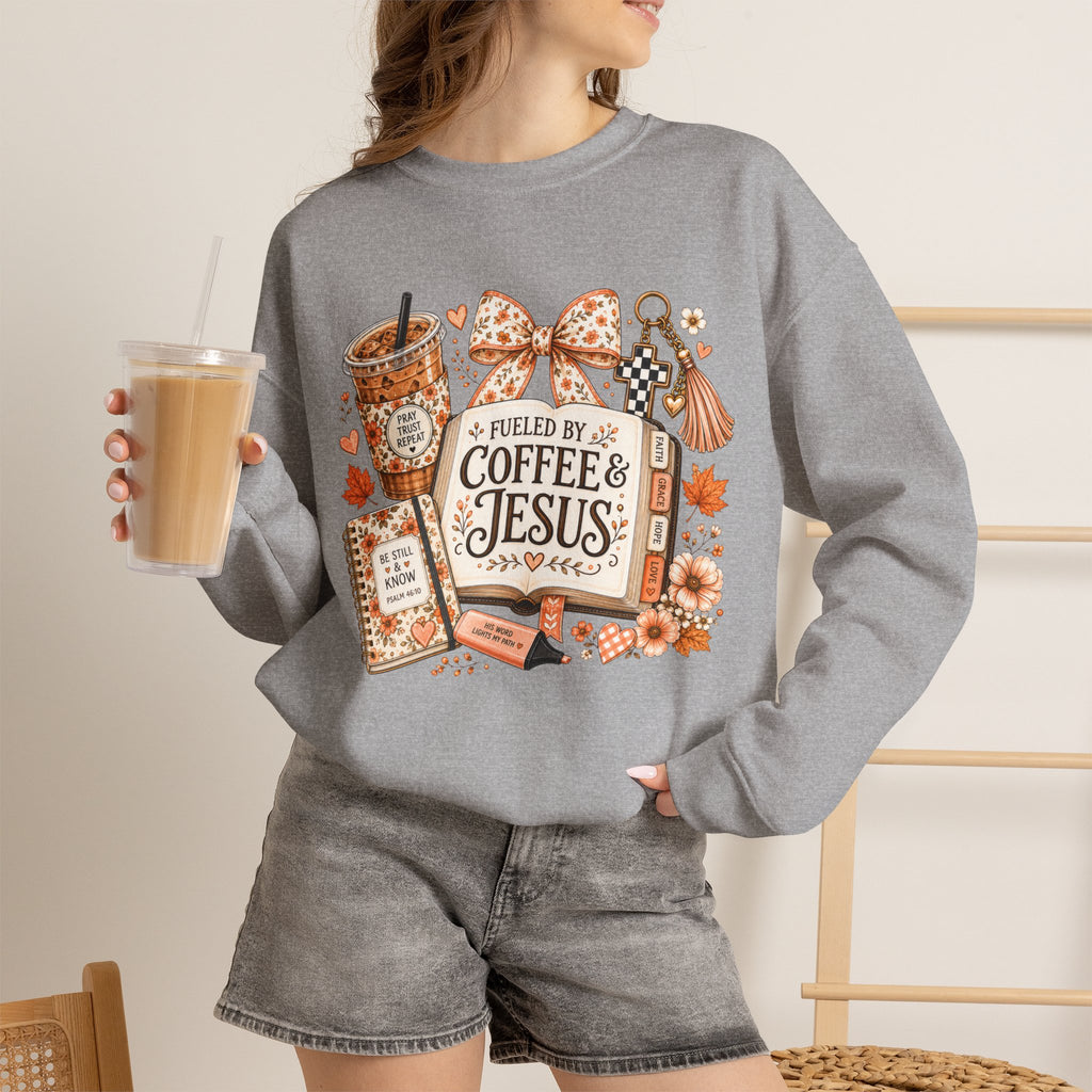 Christian Coffee Sweatshirt — "Fueled by Coffee & Jesus" Crewneck