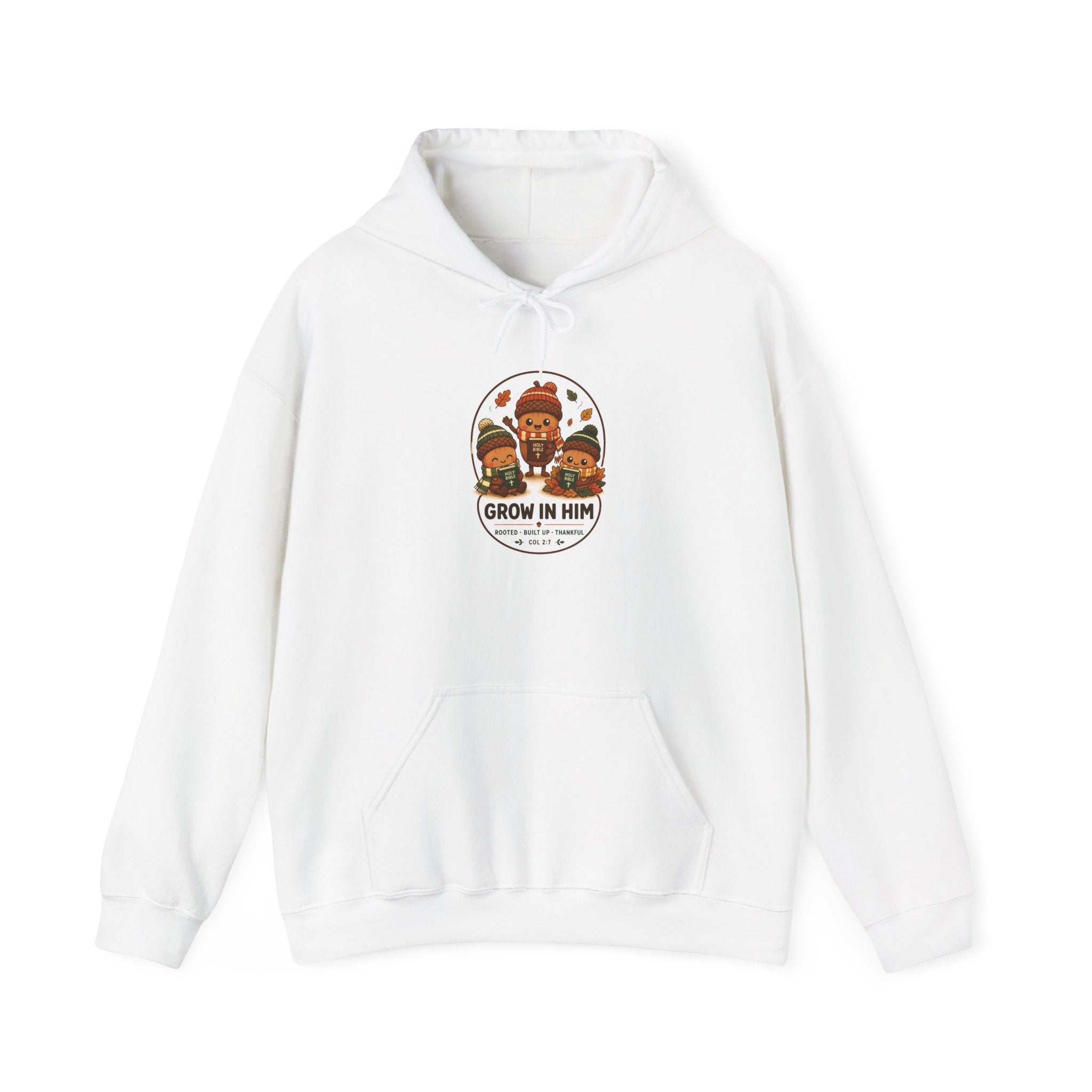 Grow in Him Hoodie | Christian Autumn fall leaves pumpkin barn scripture