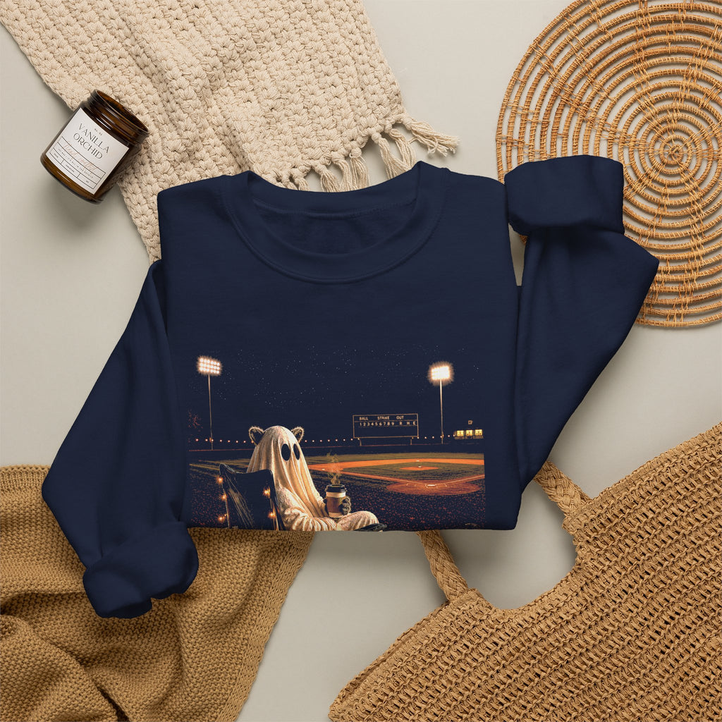 Halloween Ghost Crewneck Sweatshirt – 'guess i’m still here' Stadium Pumpkin Design