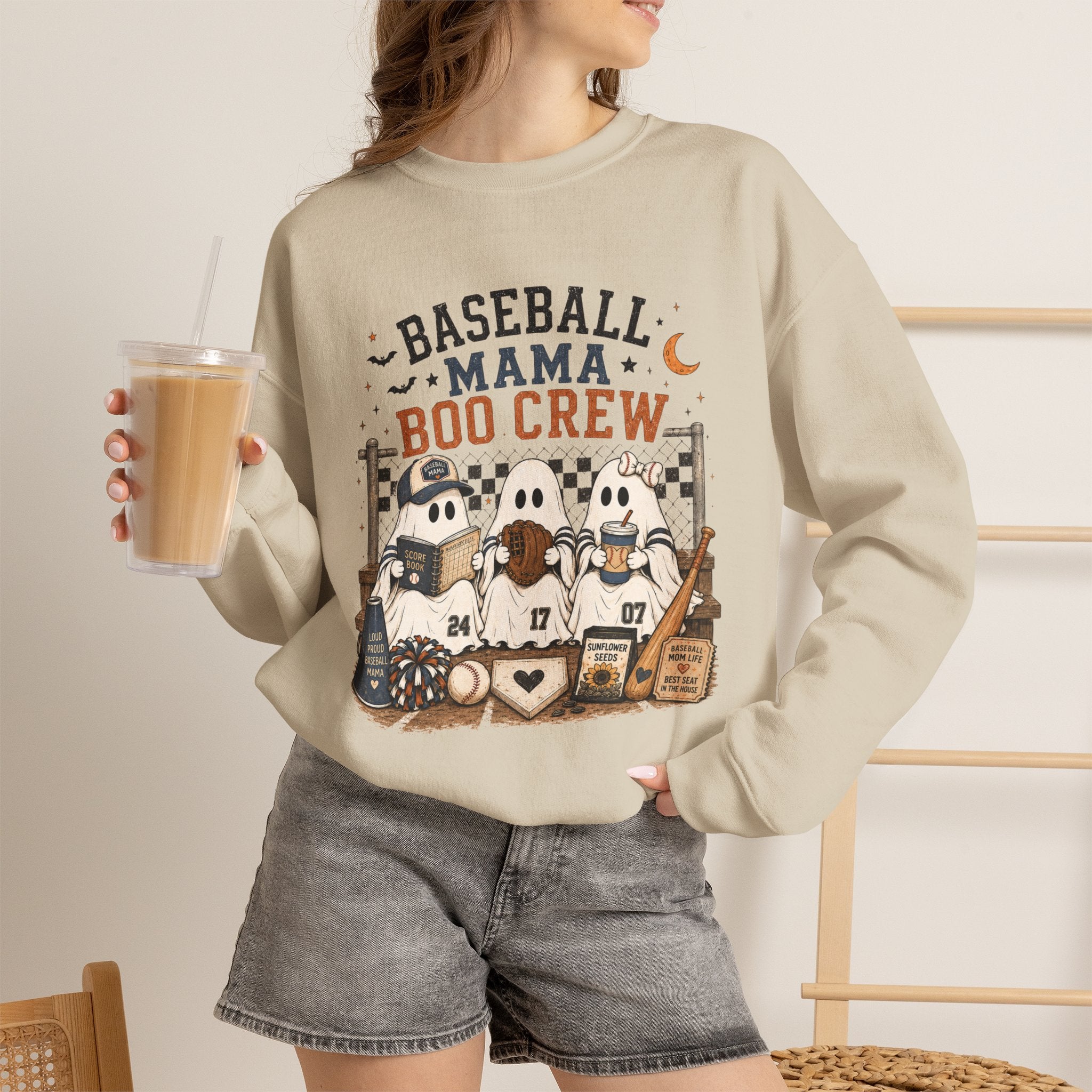 Baseball Mama Boo Crew Sweatshirt — Halloween Baseball Mom Pullover