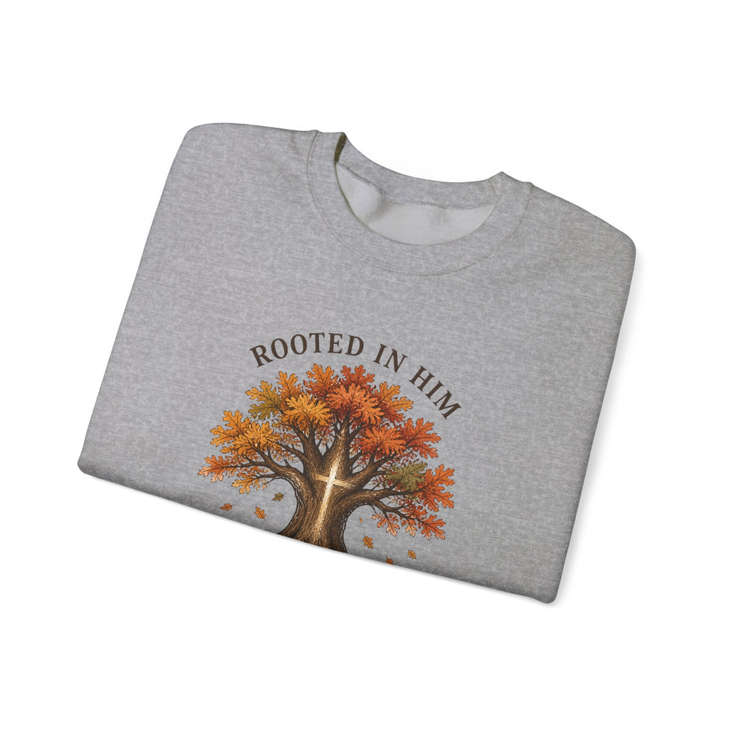Rooted in Him Tree Sweatshirt | Christian Autumn, Fall Leaves