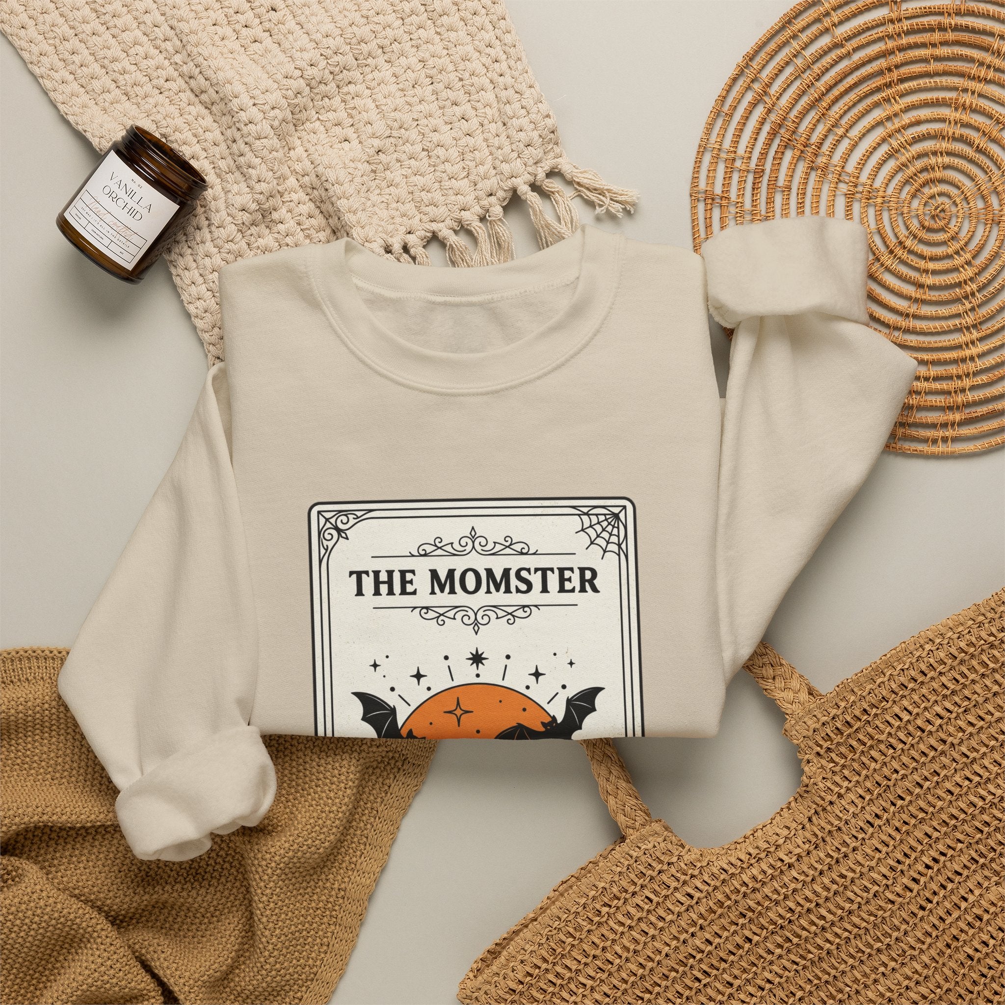 Momster Halloween Crewneck Sweatshirt | Bat Pumpkin Retro Spooky Graphic