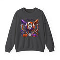 Halloween Baseball Crewneck Sweatshirt – Spooky Mask, Bats & Pumpkins Design