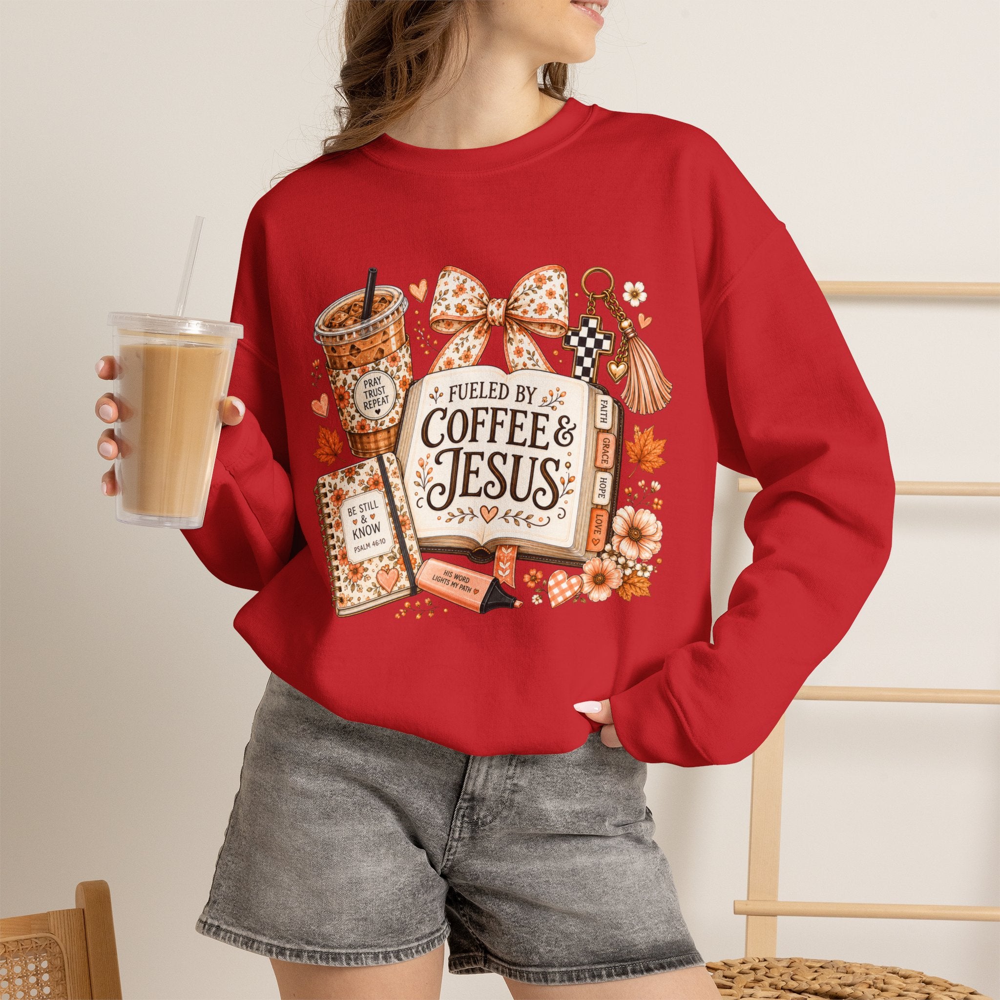 Christian Coffee Sweatshirt — "Fueled by Coffee & Jesus" Crewneck