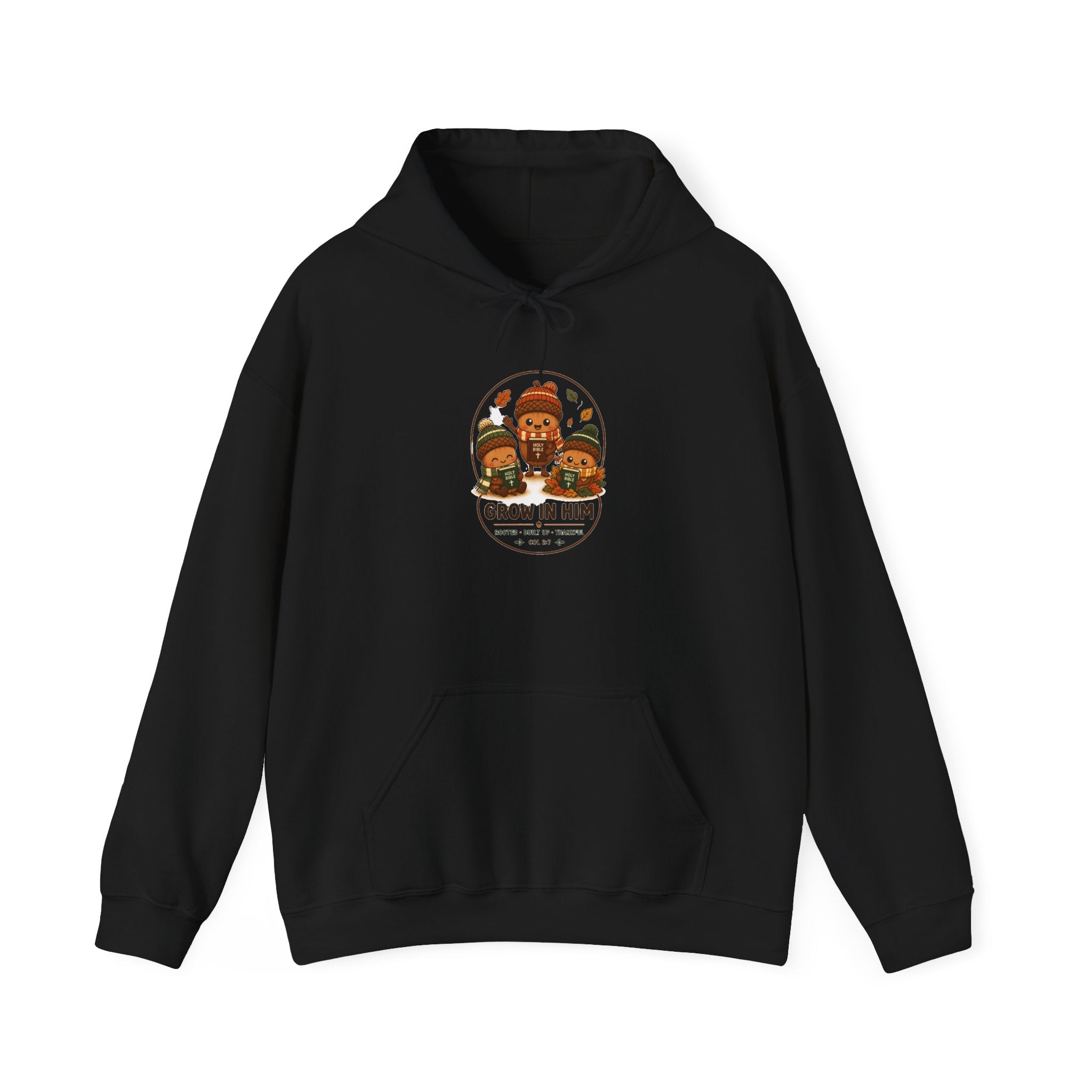 Grow in Him Hoodie | Christian Autumn fall leaves pumpkin barn scripture