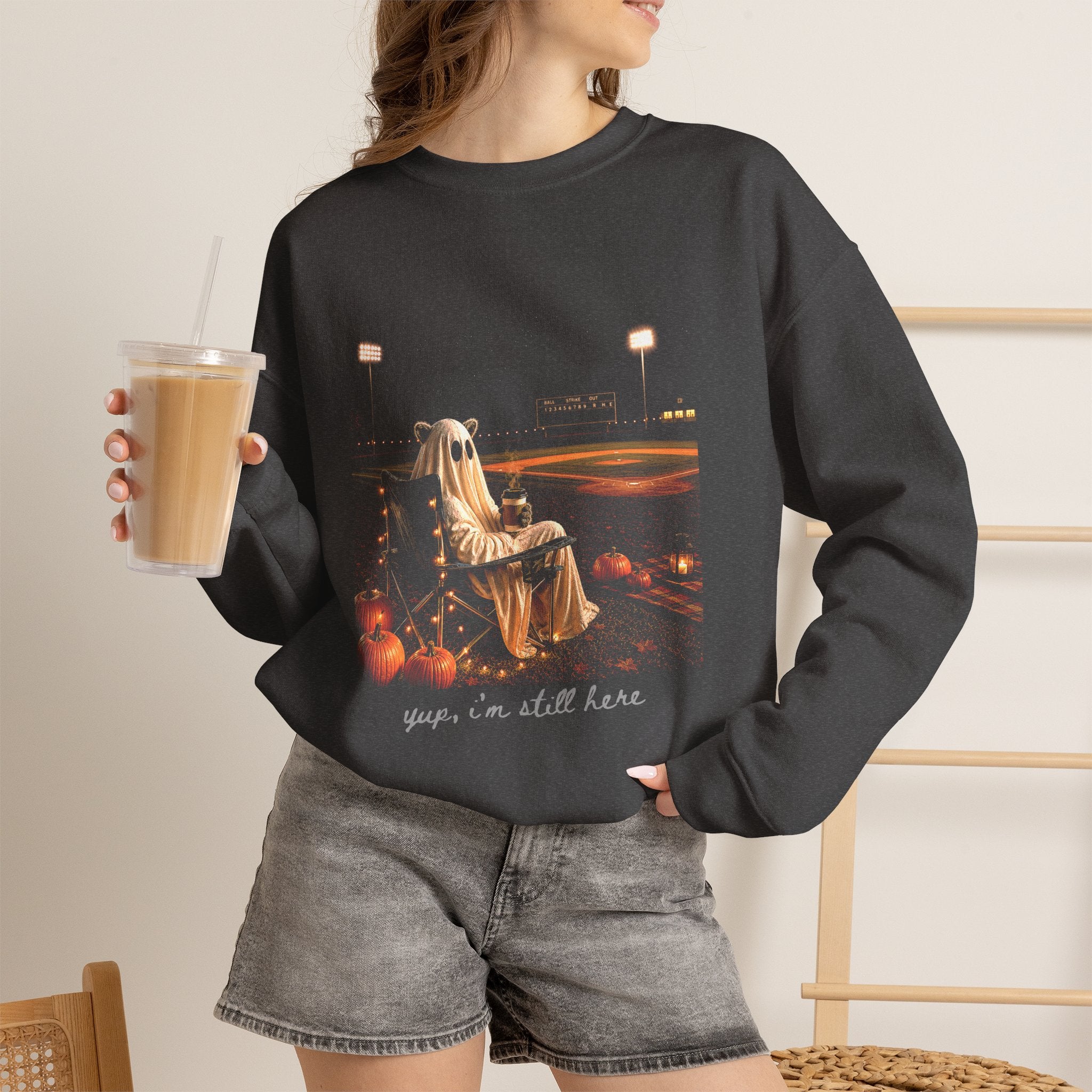 Halloween Ghost Recliner Sweatshirt - "Yeah, I’m Still Here" Cozy Crewneck