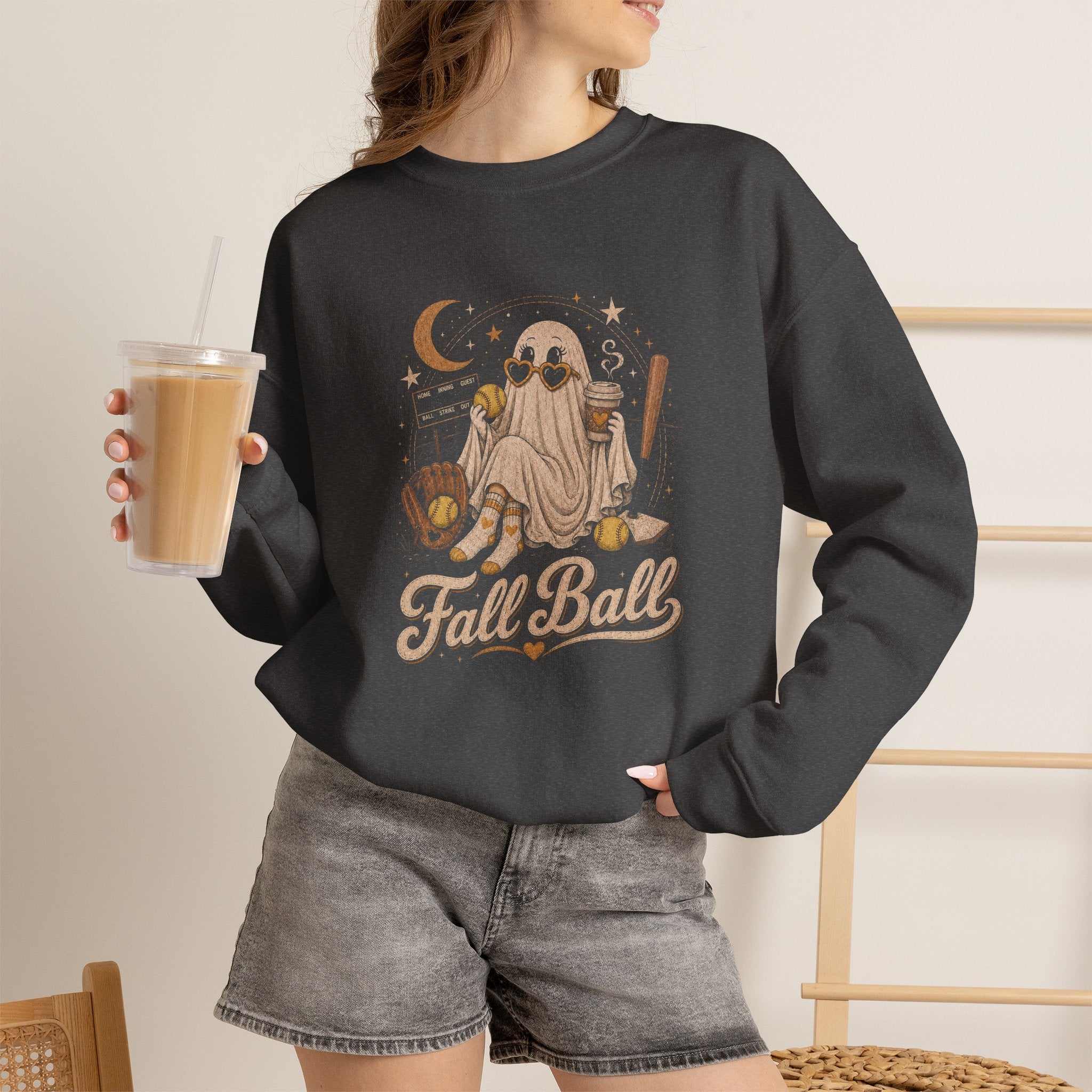 Fall Ball Ghost Sweatshirt — Cute Halloween Baseball Crewneck